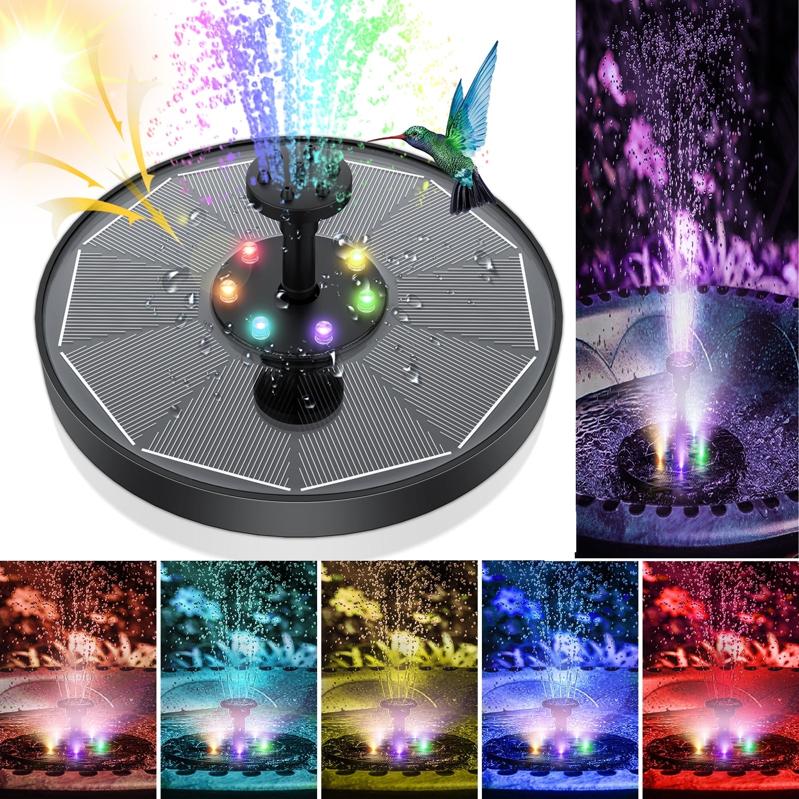 WaterGlow – Solarbrunnen mit LED & 4 Wasserstrahlmustern!