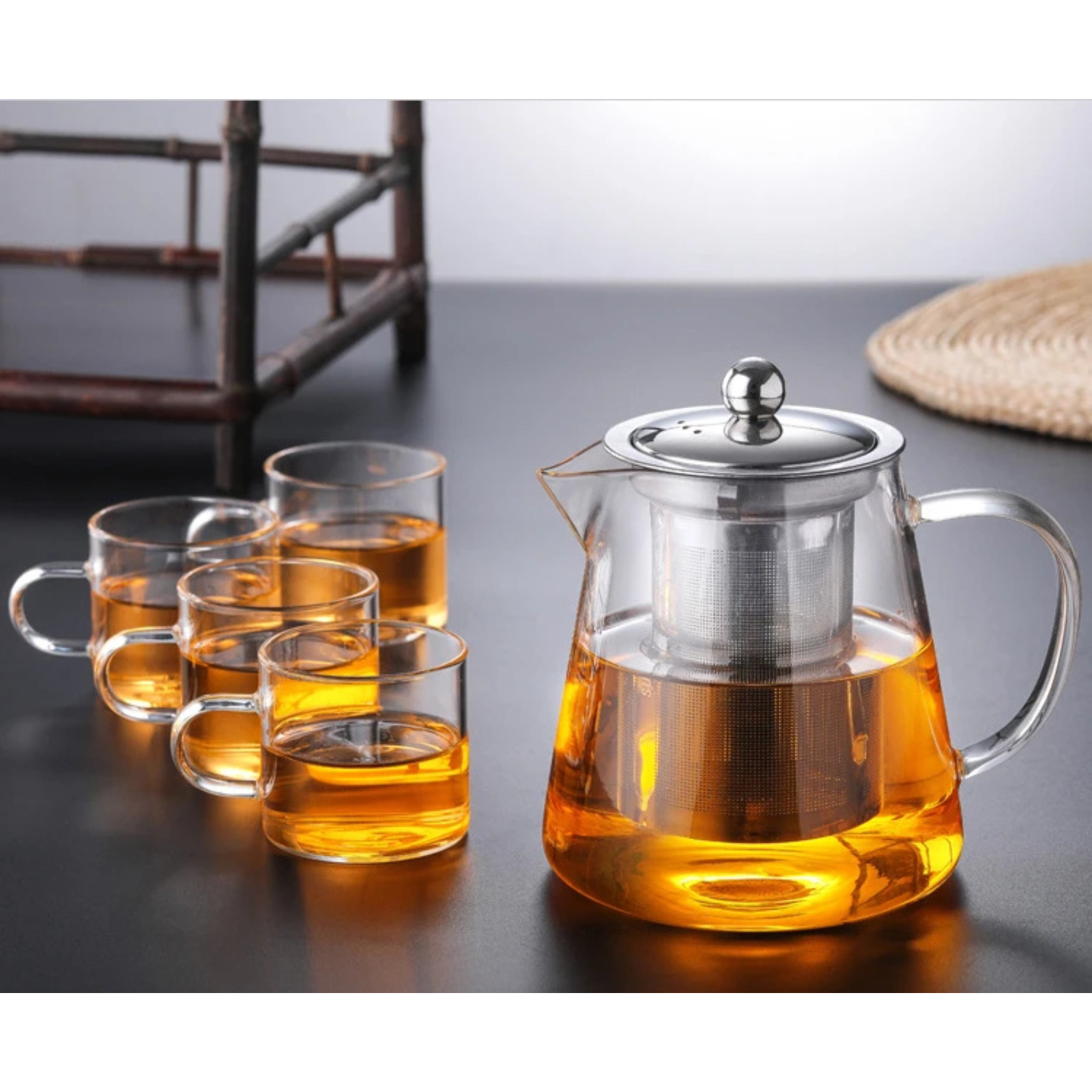 TeaLuxe | Teekanne | Mundgeblasenes Glas | Edelstahlfilter & Hitzebeständig