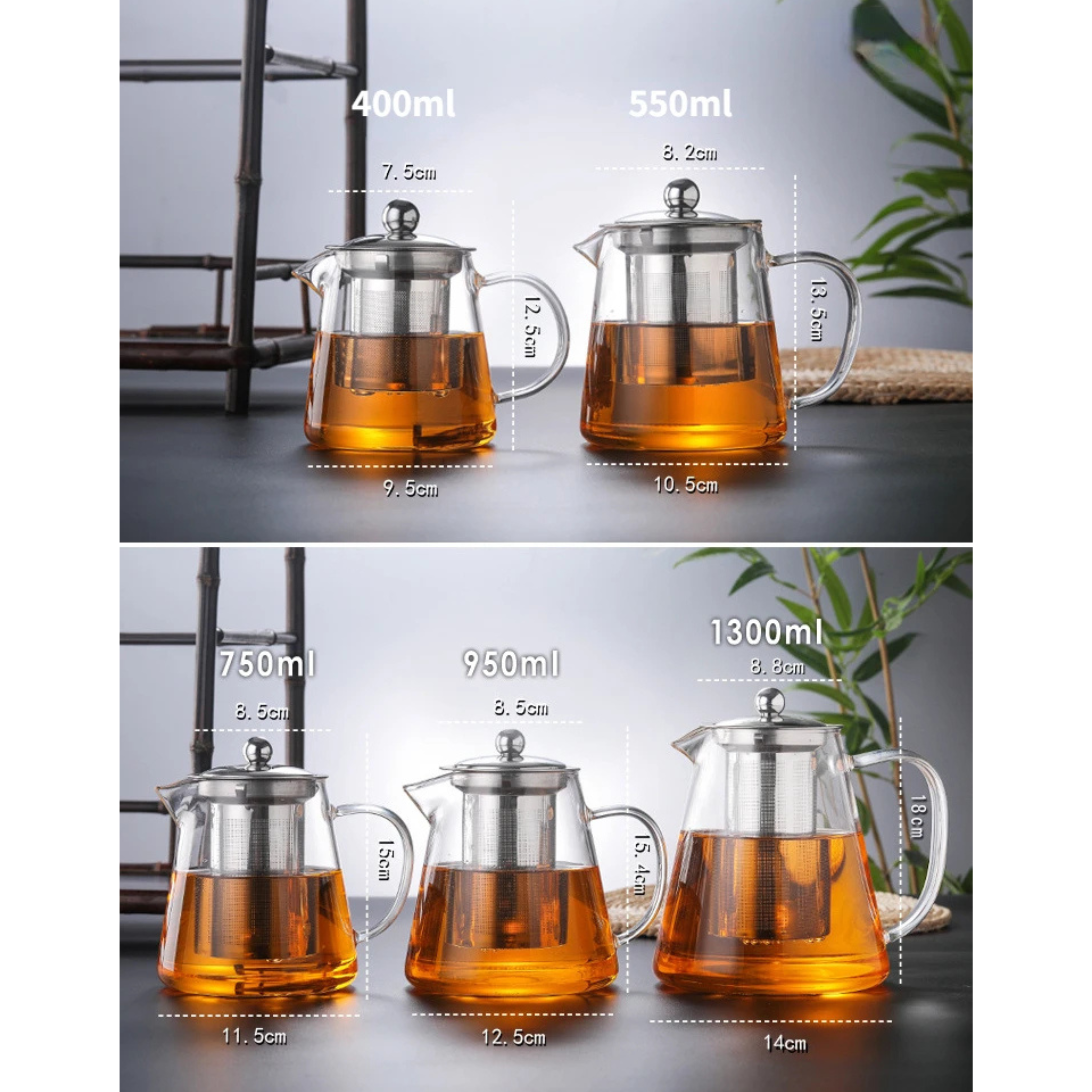 TeaLuxe | Teekanne | Mundgeblasenes Glas | Edelstahlfilter & Hitzebeständig