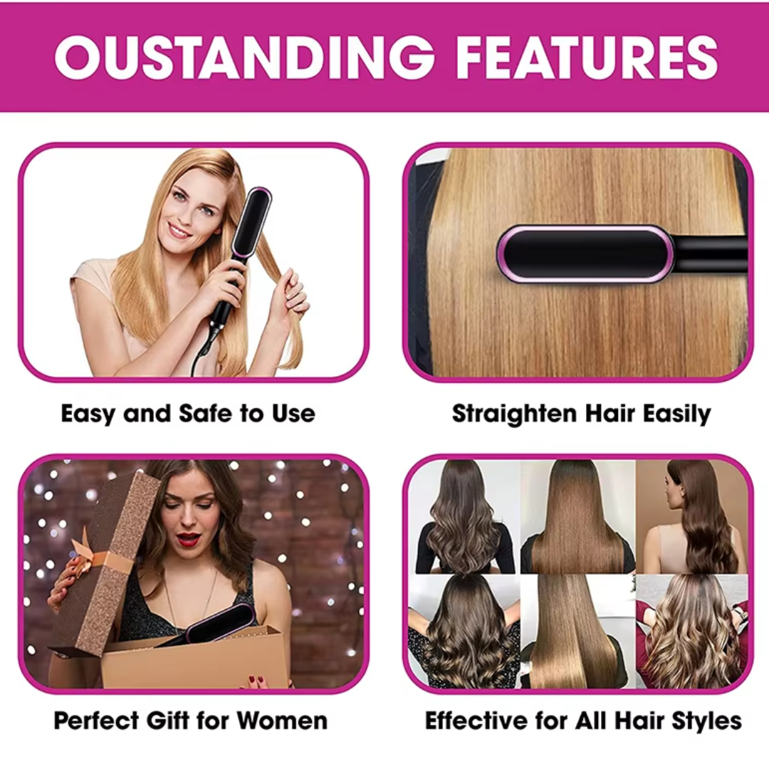 SleekEase | Elektrische Haarglättbürste | 5 Hitzestufen | Schnell Aufgeheizt in 20 Sek. | Anti-Frizz & Kompakt für Reisen