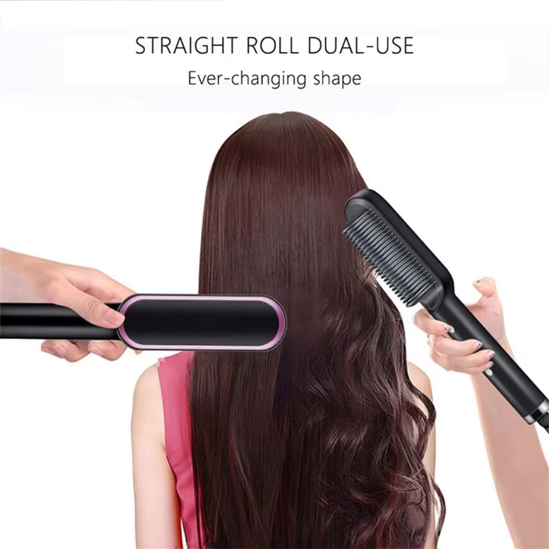 SleekEase | Elektrische Haarglättbürste | 5 Hitzestufen | Schnell Aufgeheizt in 20 Sek. | Anti-Frizz & Kompakt für Reisen