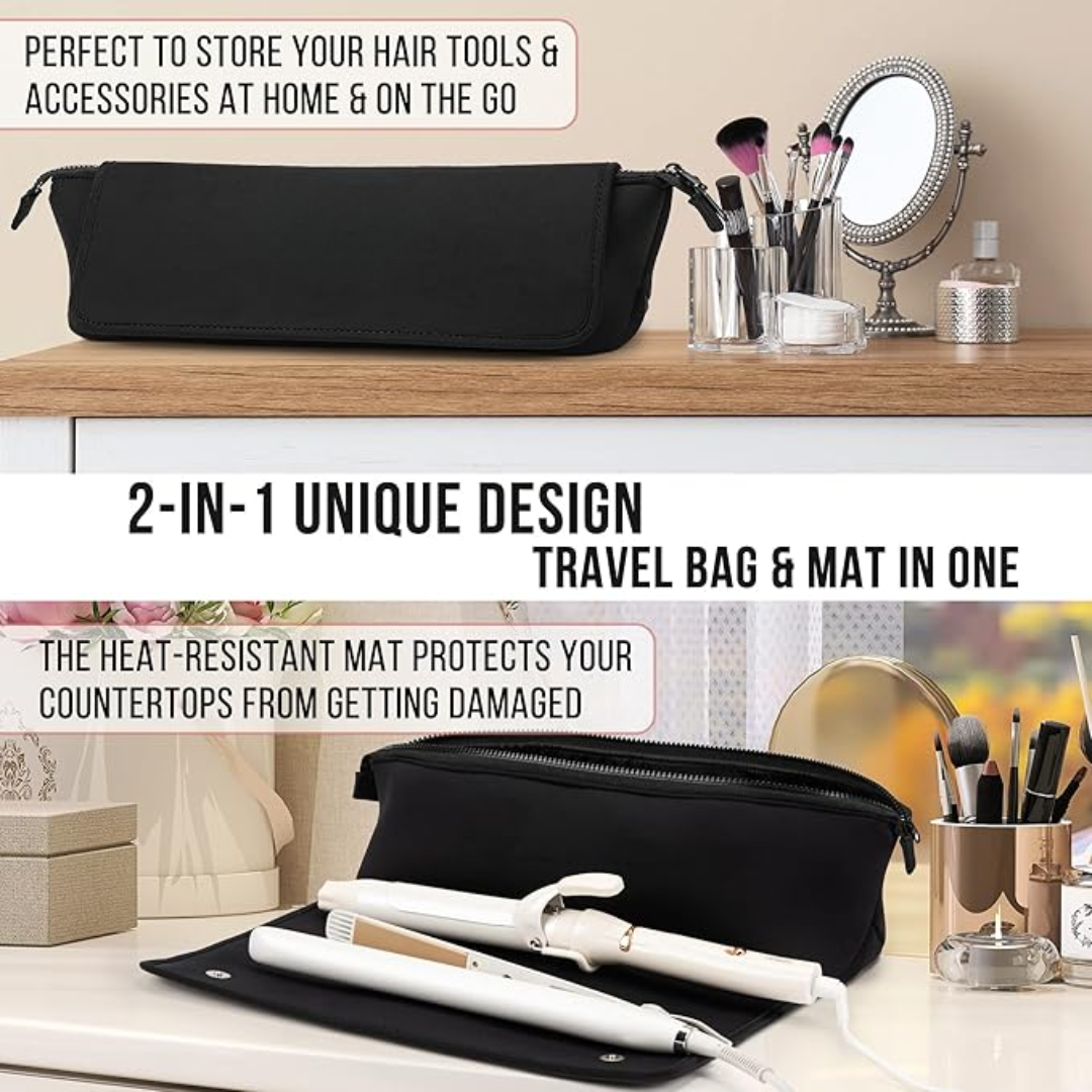 GlamCarry | 2-in-1 Haartool-Tasche mit Hitzebeständiger Matte | Kompakter Organizer für Glätteisen & Lockenstab