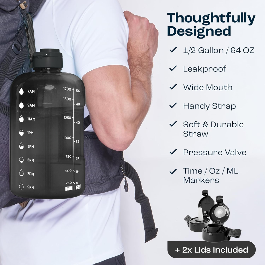 HydroTrack AquaBottle | 2L Trinkflasche | Mit Zeitmarkierungen & Auslaufsicher | BPA-frei