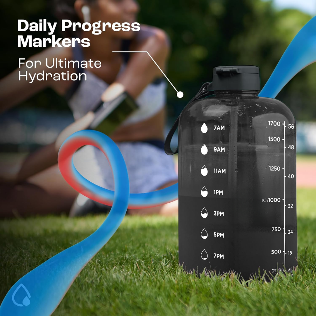 HydroTrack AquaBottle | 2L Trinkflasche | Mit Zeitmarkierungen & Auslaufsicher | BPA-frei