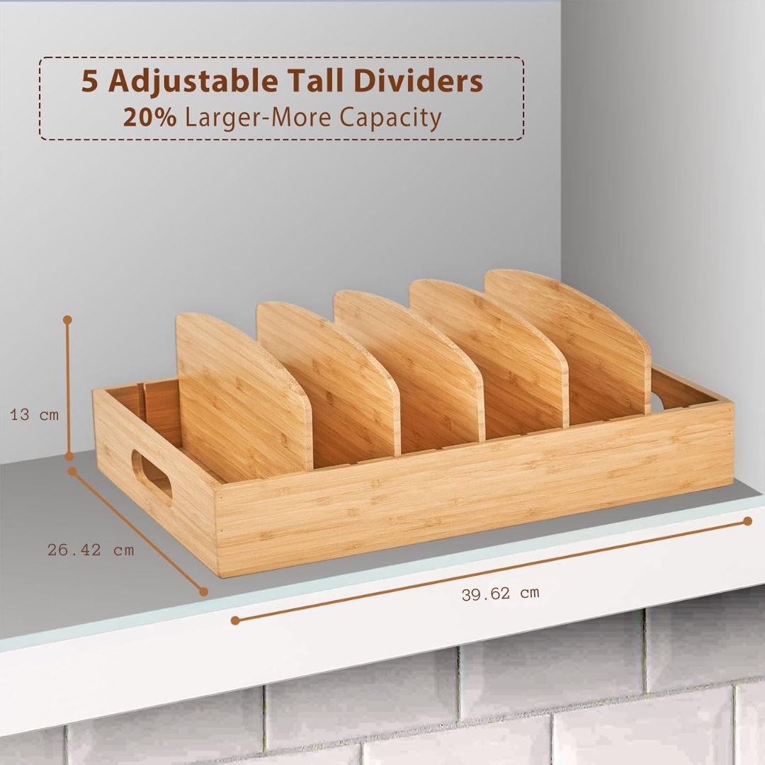 BambooMaster Deckel Organizer | Verstellbare Fächer | Nachhaltig & Platzsparend | Bambus 30x28x9 cm