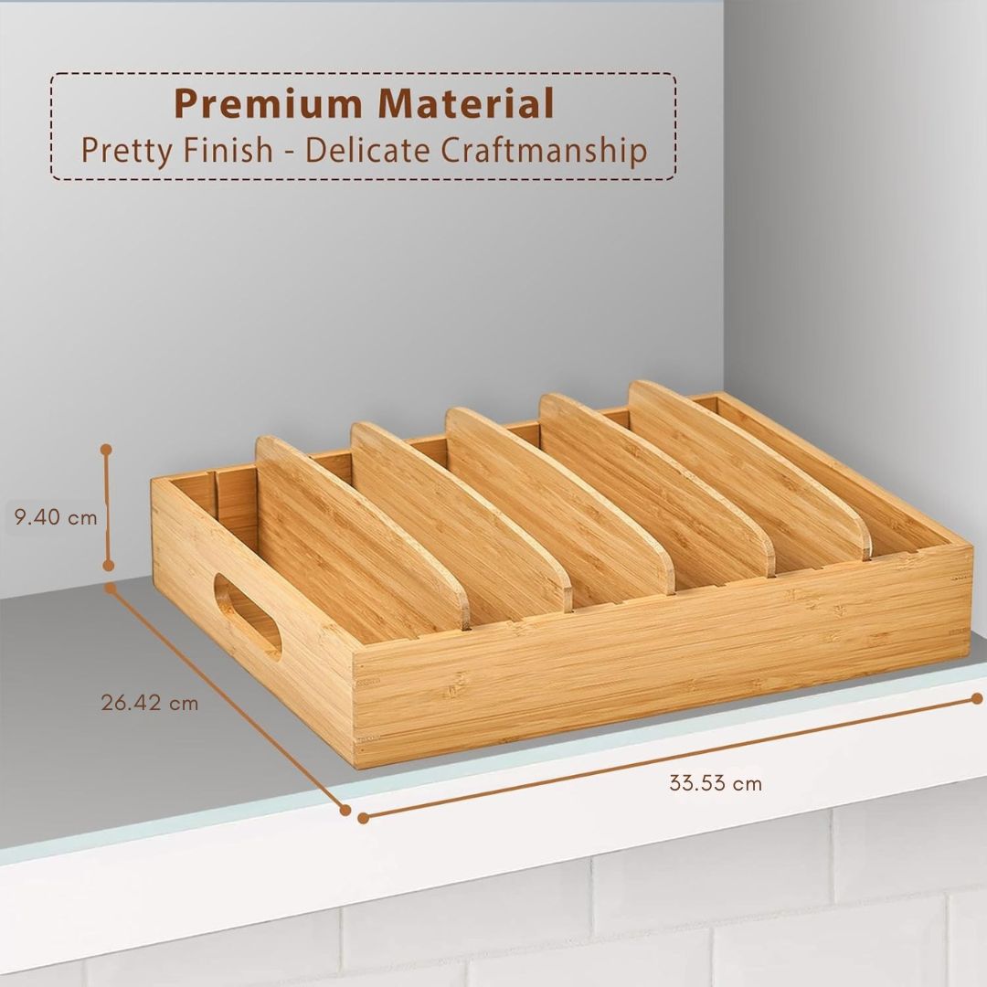 BambooMaster Deckel Organizer | Verstellbare Fächer | Nachhaltig & Platzsparend | Bambus 30x28x9 cm