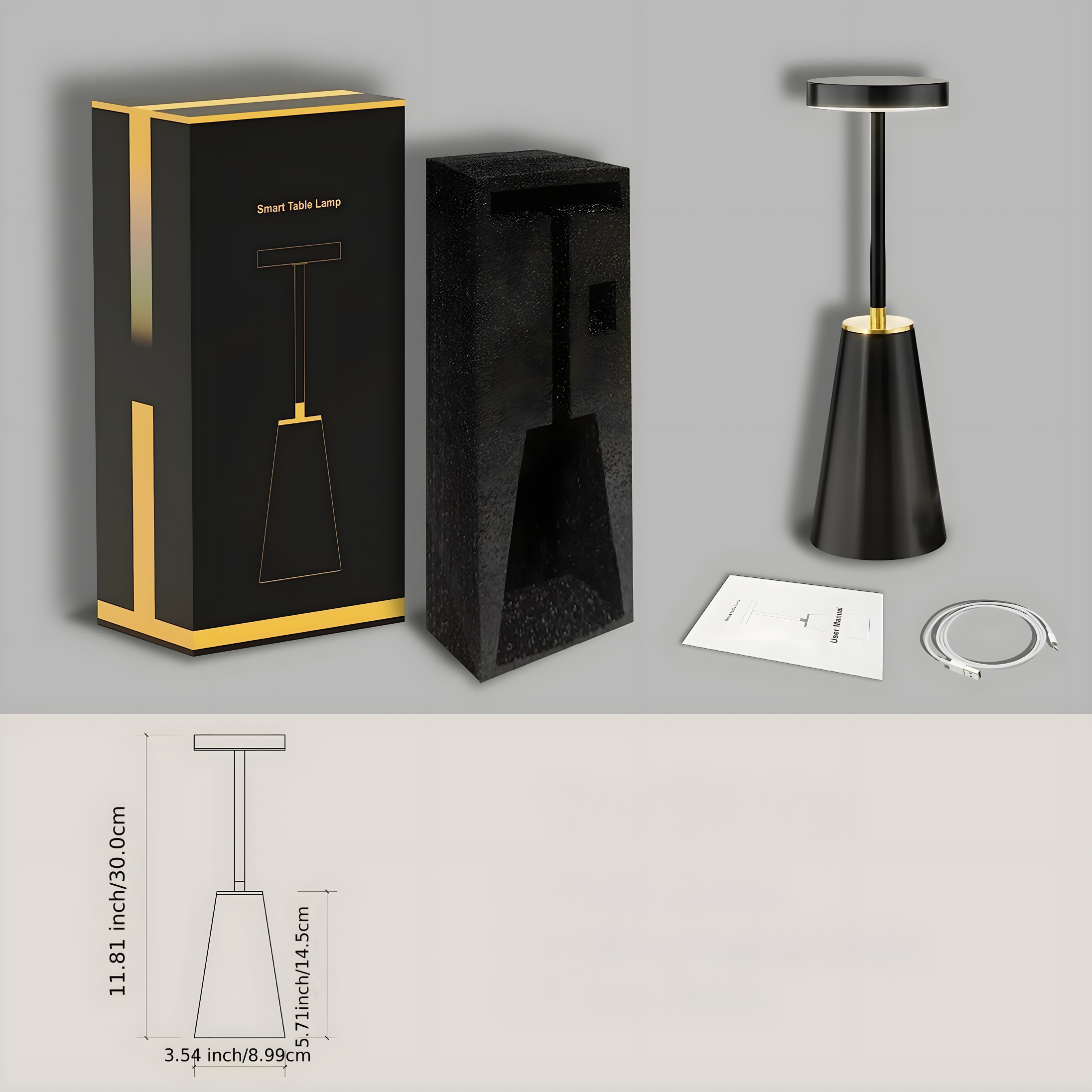 Solara LED Tischlampe | Kabellos & Wiederaufladbar | Touch-Dimmbar | Modernes Design | Schwarz oder Weiß