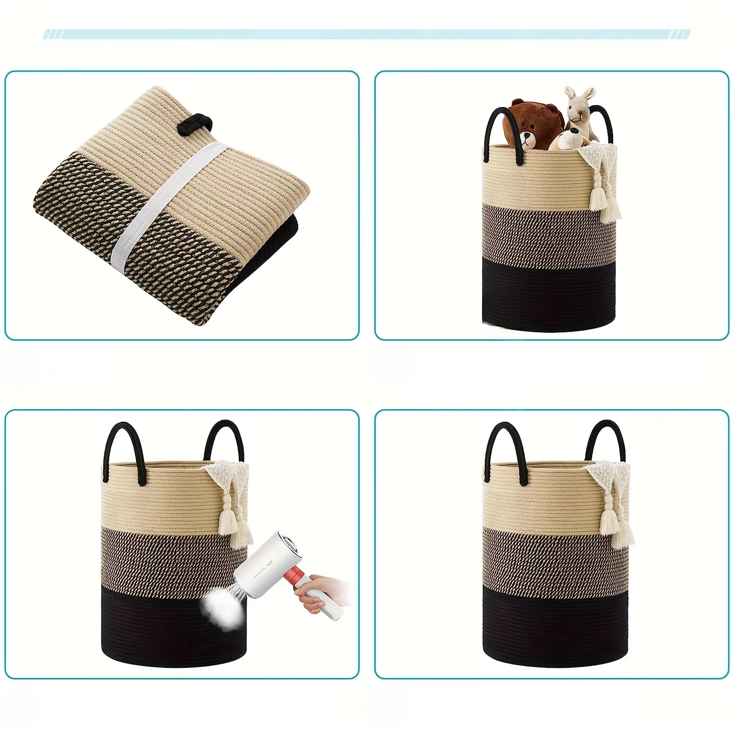 Loomaro Aufbewahrungskorb | Baumwollseilgeflecht & faltbar | Für Wäsche, Spielzeug & Deko | Natürliches Design für jedes Zuhause