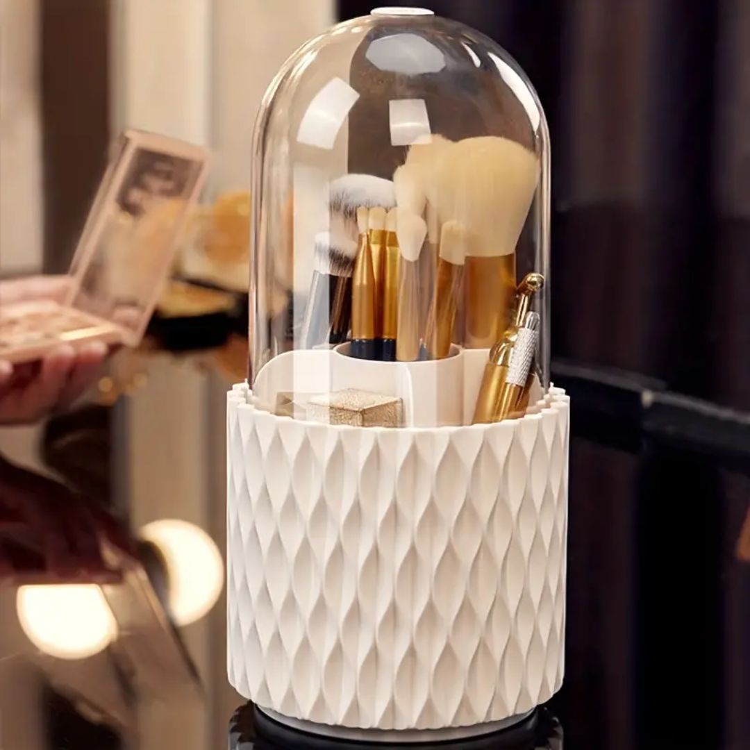 ClearOrganize Pro | 360° Drehbarer Make-up Organizer | Staubgeschützter Kosmetikaufbewahrer | Elegant & Praktisch für dein Bad oder Schlafzimmer