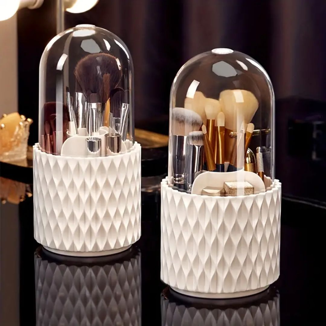 ClearOrganize Pro | 360° Drehbarer Make-up Organizer | Staubgeschützter Kosmetikaufbewahrer | Elegant & Praktisch für dein Bad oder Schlafzimmer