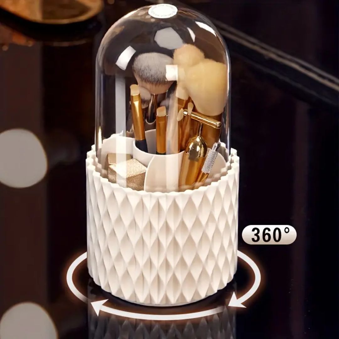 ClearOrganize Pro | 360° Drehbarer Make-up Organizer | Staubgeschützter Kosmetikaufbewahrer | Elegant & Praktisch für dein Bad oder Schlafzimmer