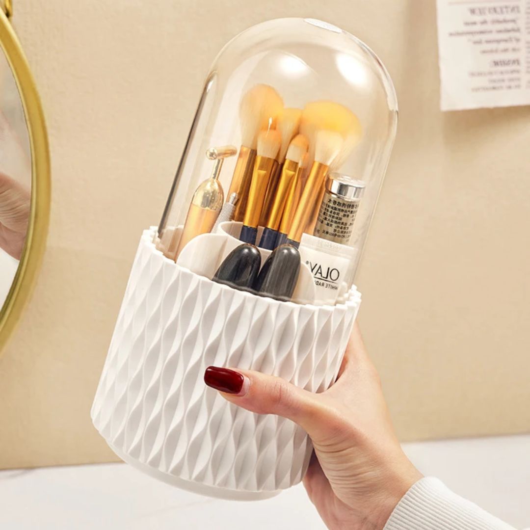 ClearOrganize Pro | 360° Drehbarer Make-up Organizer | Staubgeschützter Kosmetikaufbewahrer | Elegant & Praktisch für dein Bad oder Schlafzimmer
