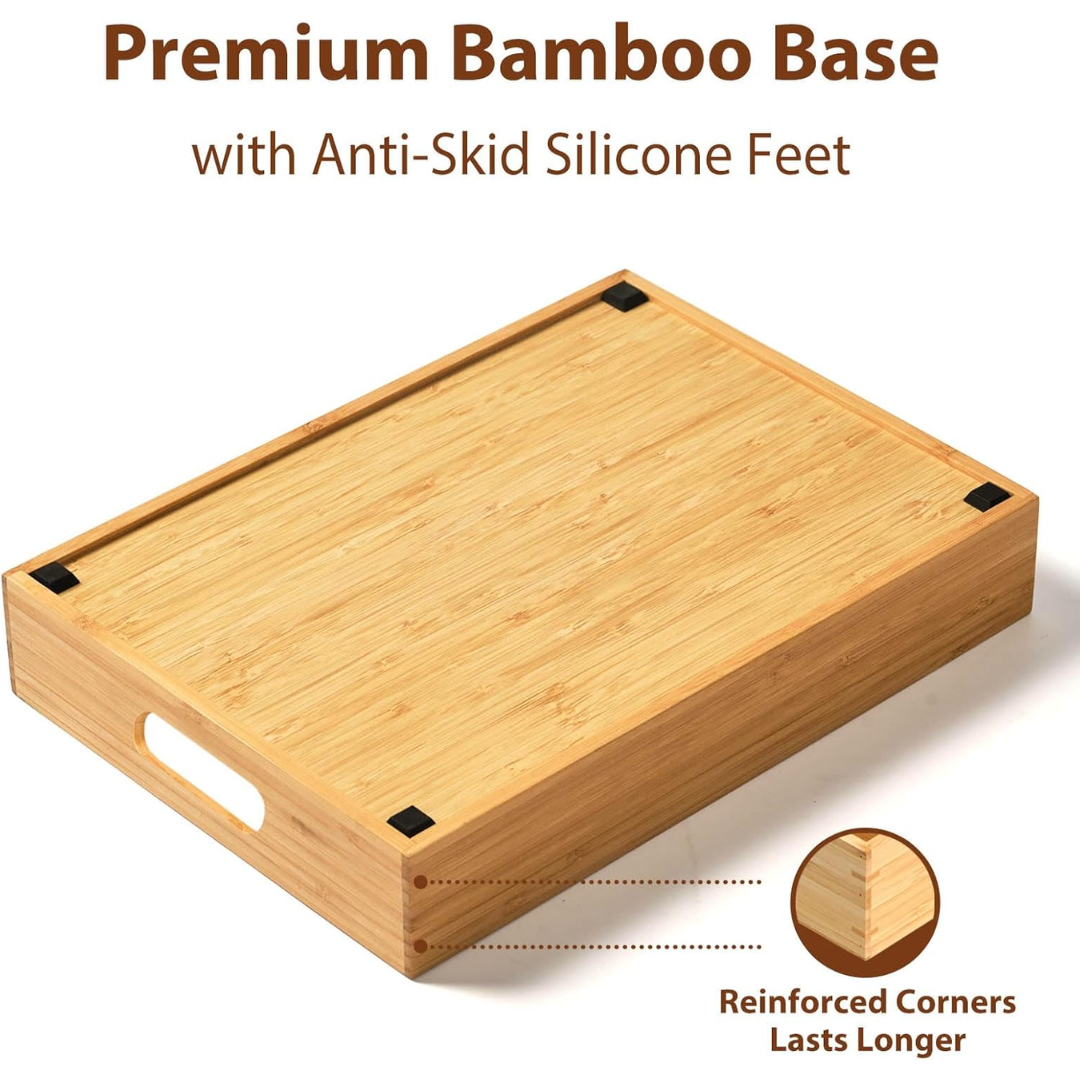 BambooMaster Deckel Organizer | Verstellbare Fächer | Nachhaltig & Platzsparend | Bambus 30x28x9 cm