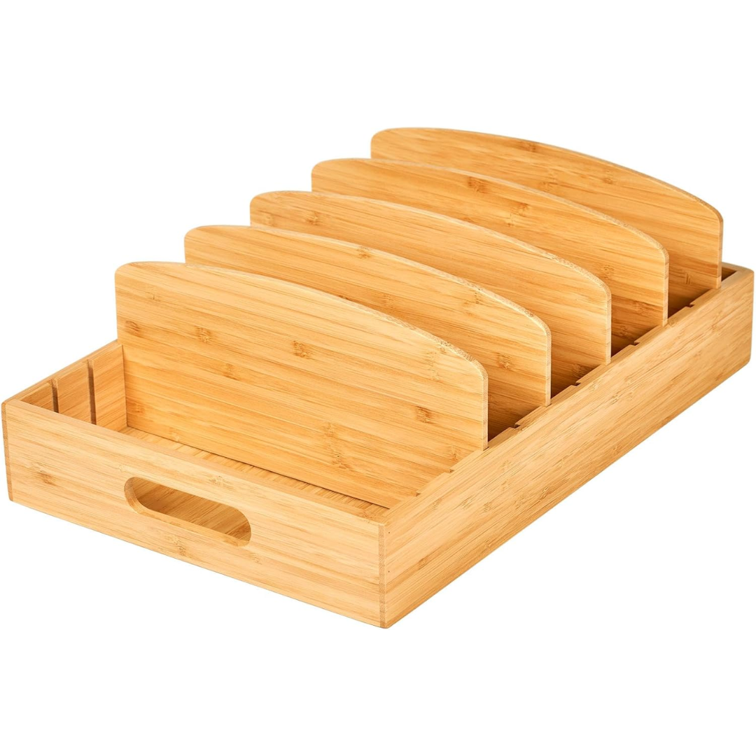 BambooMaster Deckel Organizer | Verstellbare Fächer | Nachhaltig & Platzsparend | Bambus 30x28x9 cm