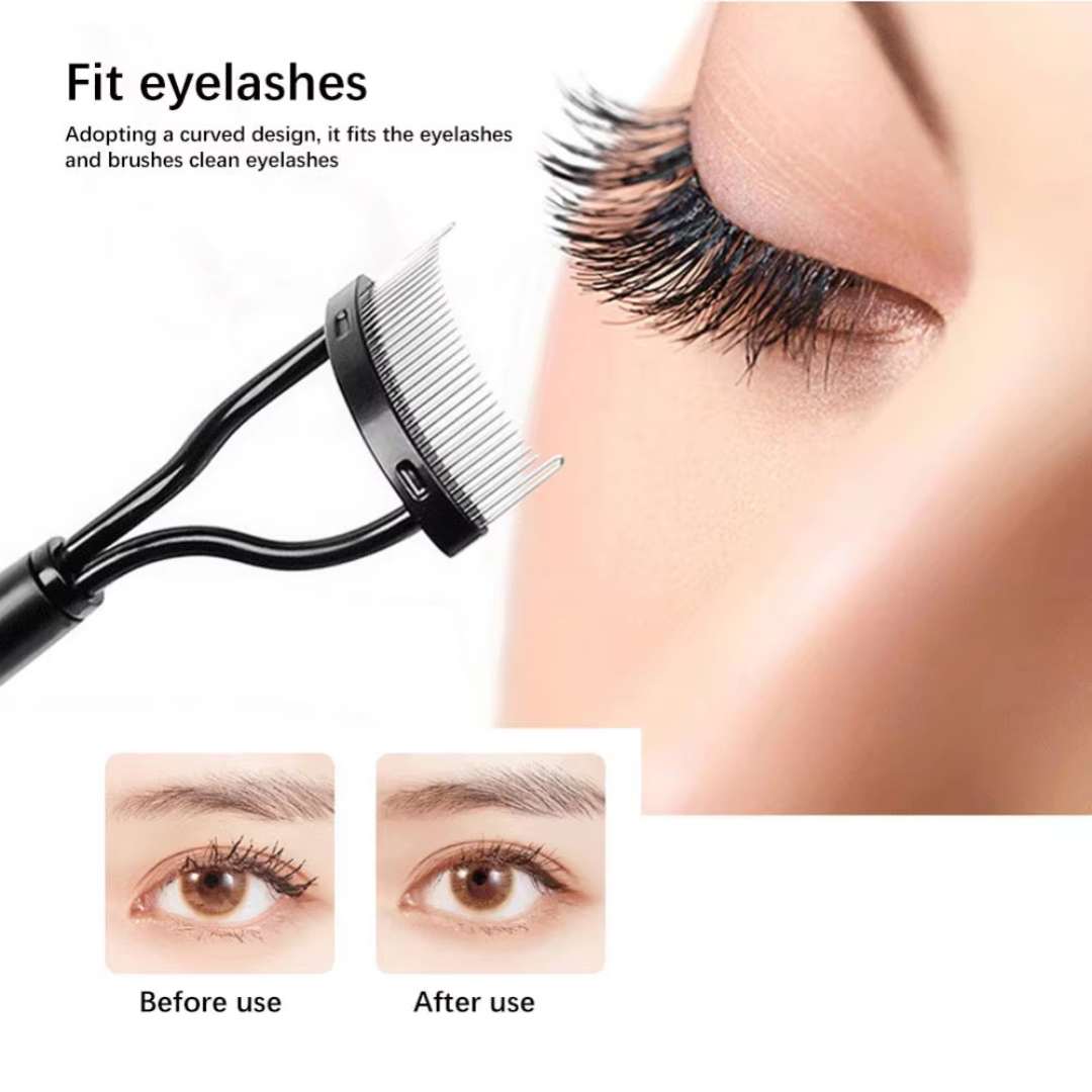 LashPerfection Wimpernkamm & Mascara-Bürstchen | Klümpchenfreie Anwendung | Ergonomisch Gebogen | Mit Schutzkappe
