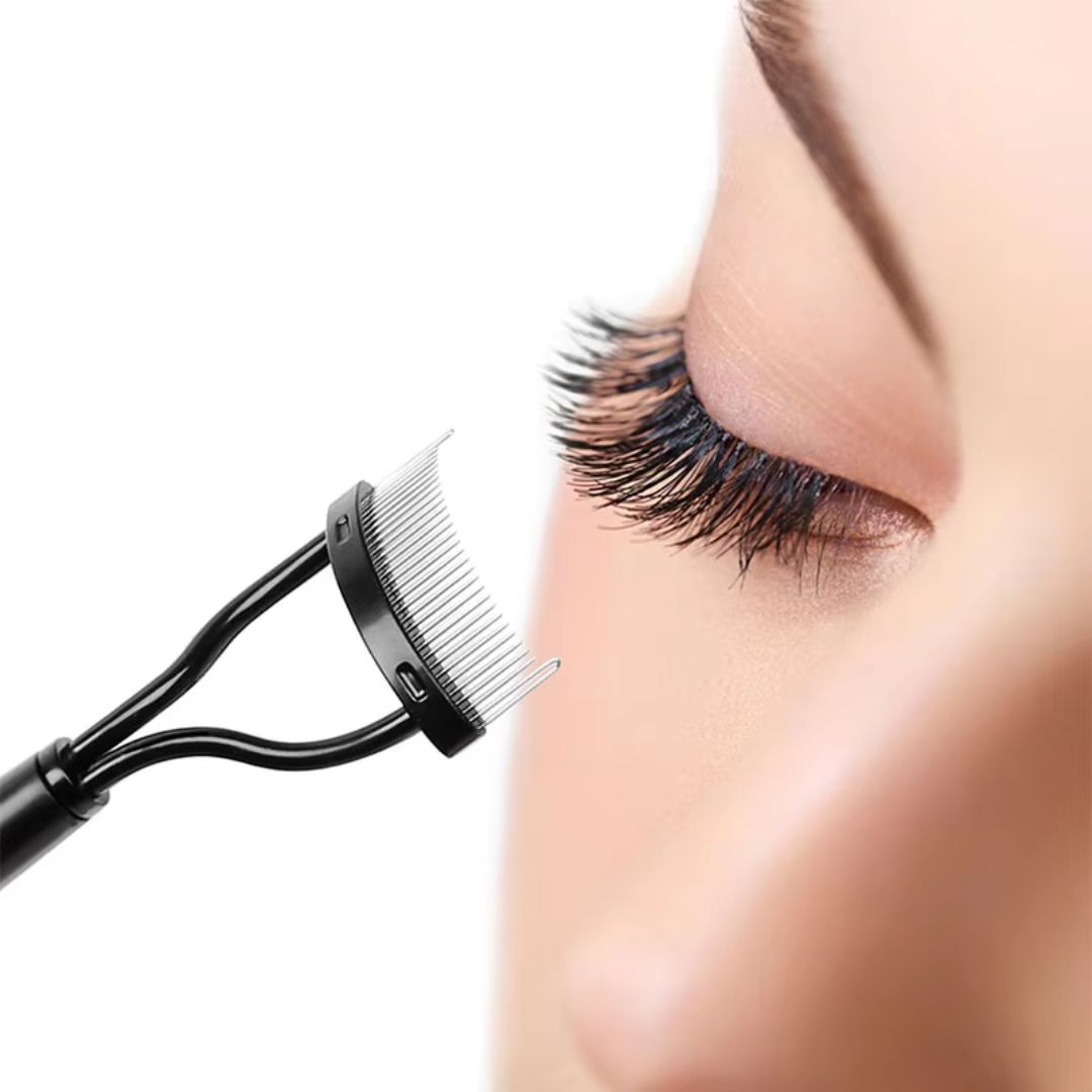 LashPerfection Wimpernkamm & Mascara-Bürstchen | Klümpchenfreie Anwendung | Ergonomisch Gebogen | Mit Schutzkappe