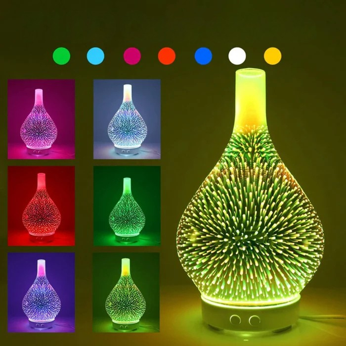 LumaAura | Aromadiffusor mit LED & 3D-Glaseffekt | Farbwechsel & Timer | 500ml Wassertank