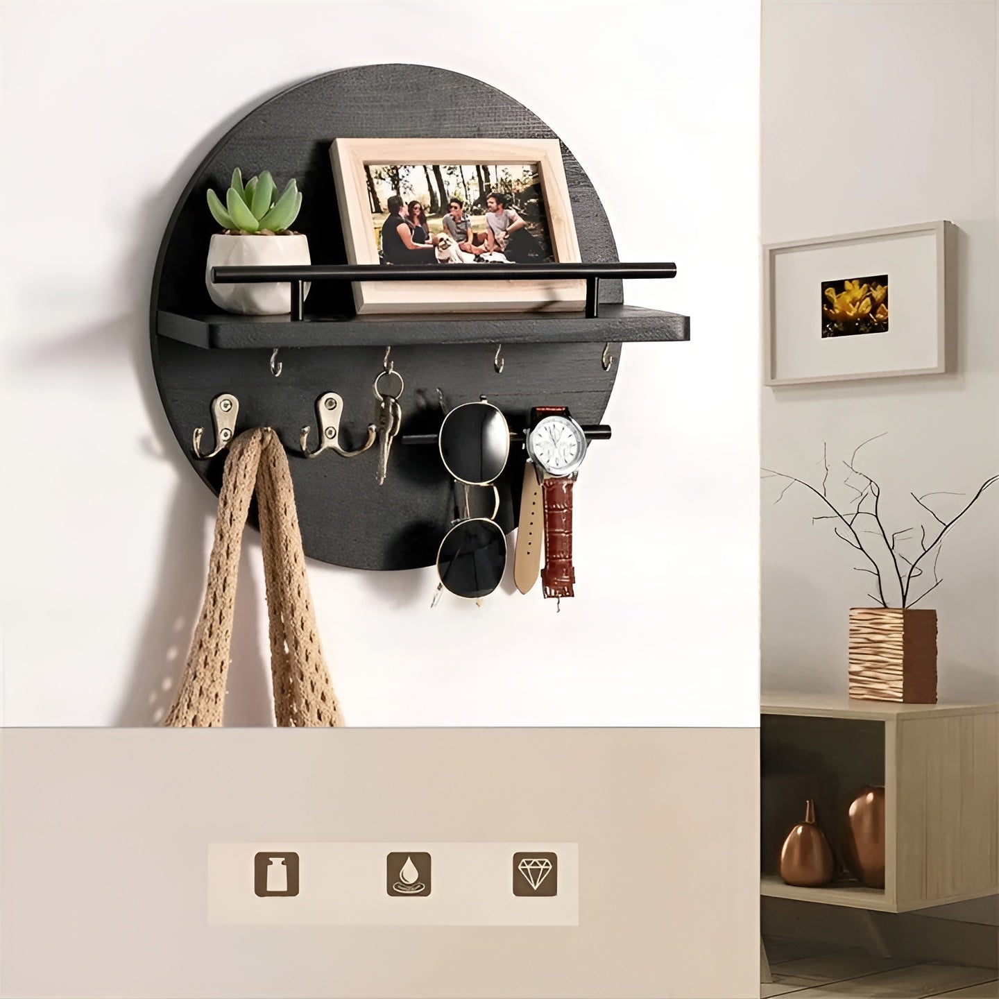 EdgeWood | Wandgarderobe | Akazienholz & Pulverbeschichtetes Metall | Platzsparend & Funktional