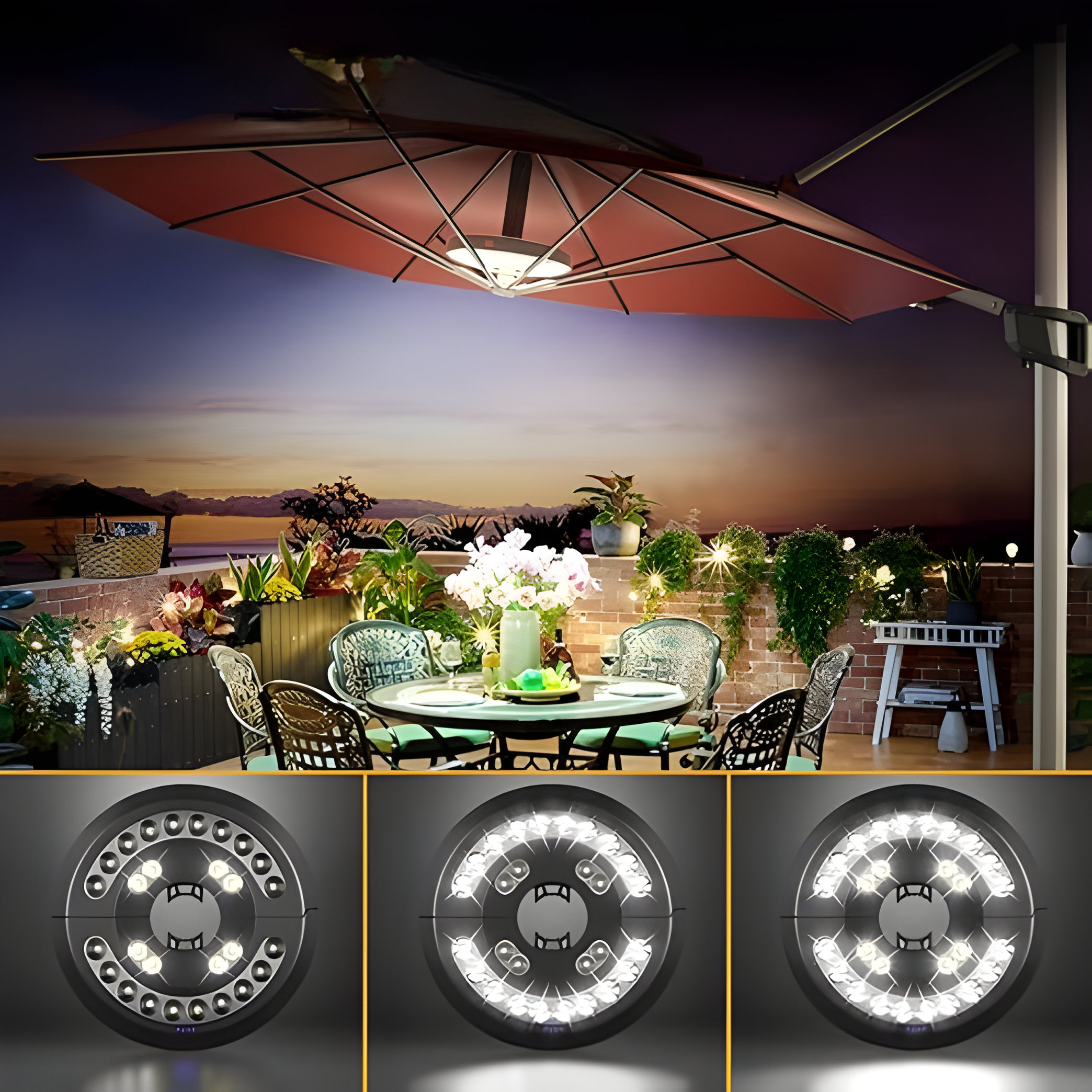ClipLight LumaLamp | Solarbetriebene Schirmleuchte | Kabellos & Wiederaufladbar | Für Balkon & Garten