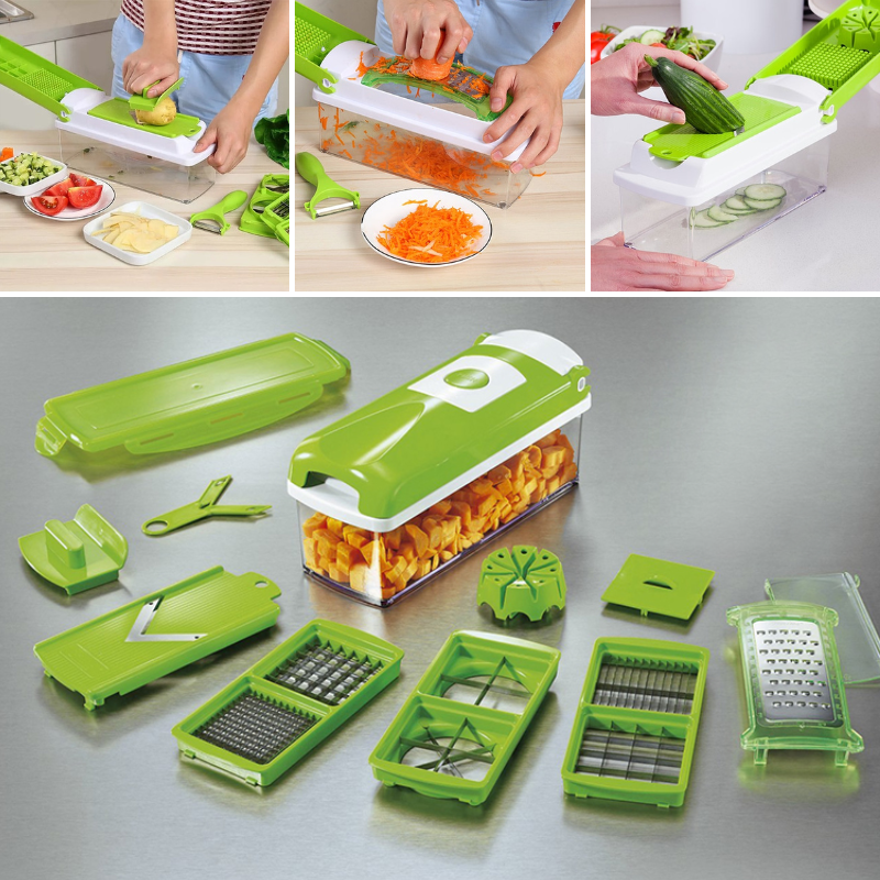 Chefivia Küchenhobel | 12-in-1 Multischneider | Mit Auffangbox & Fingerschutz | Edelstahl & PP