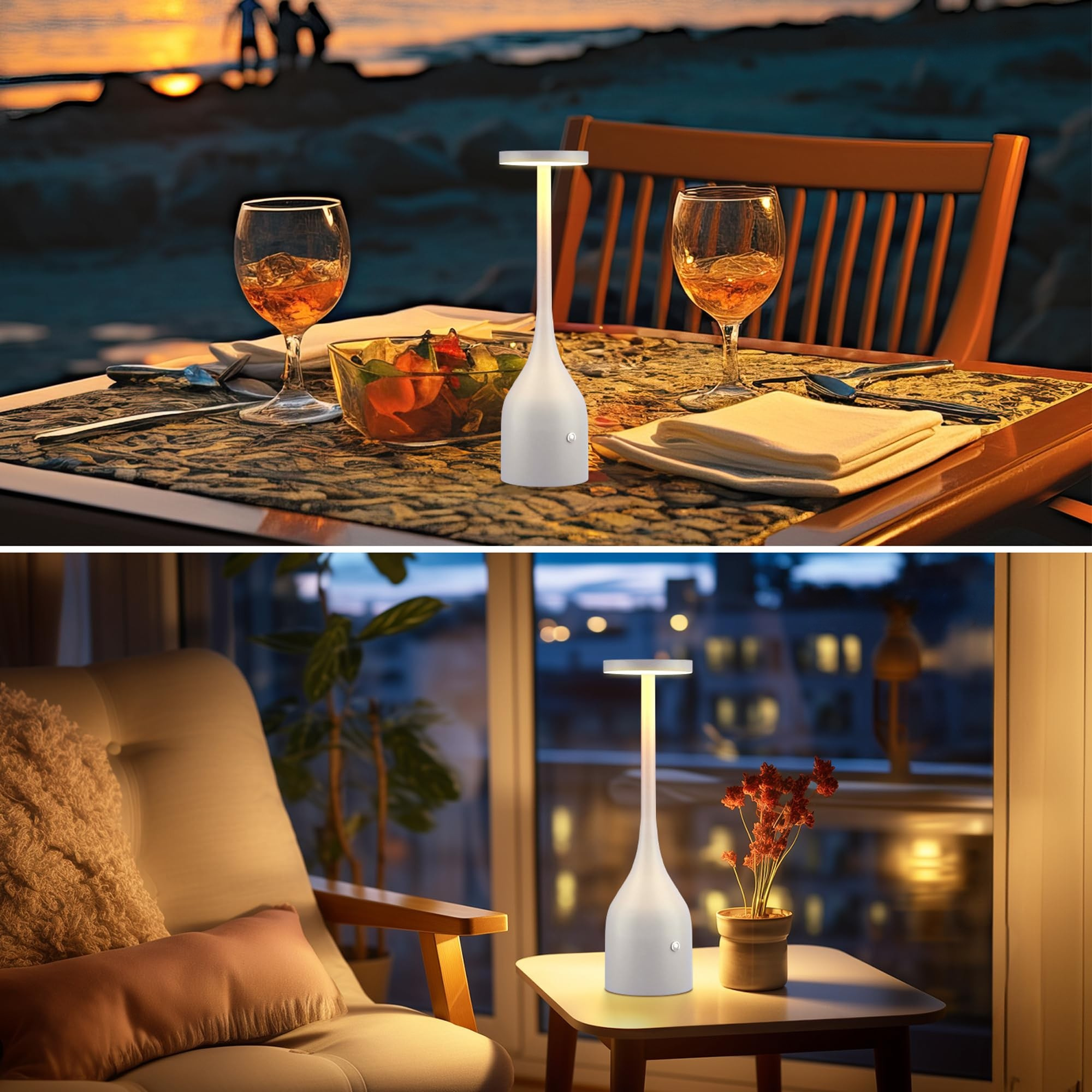 Velluna Glow | Kabellose LED-Tischlampe | Dimmbar mit Touch | USB & Akku