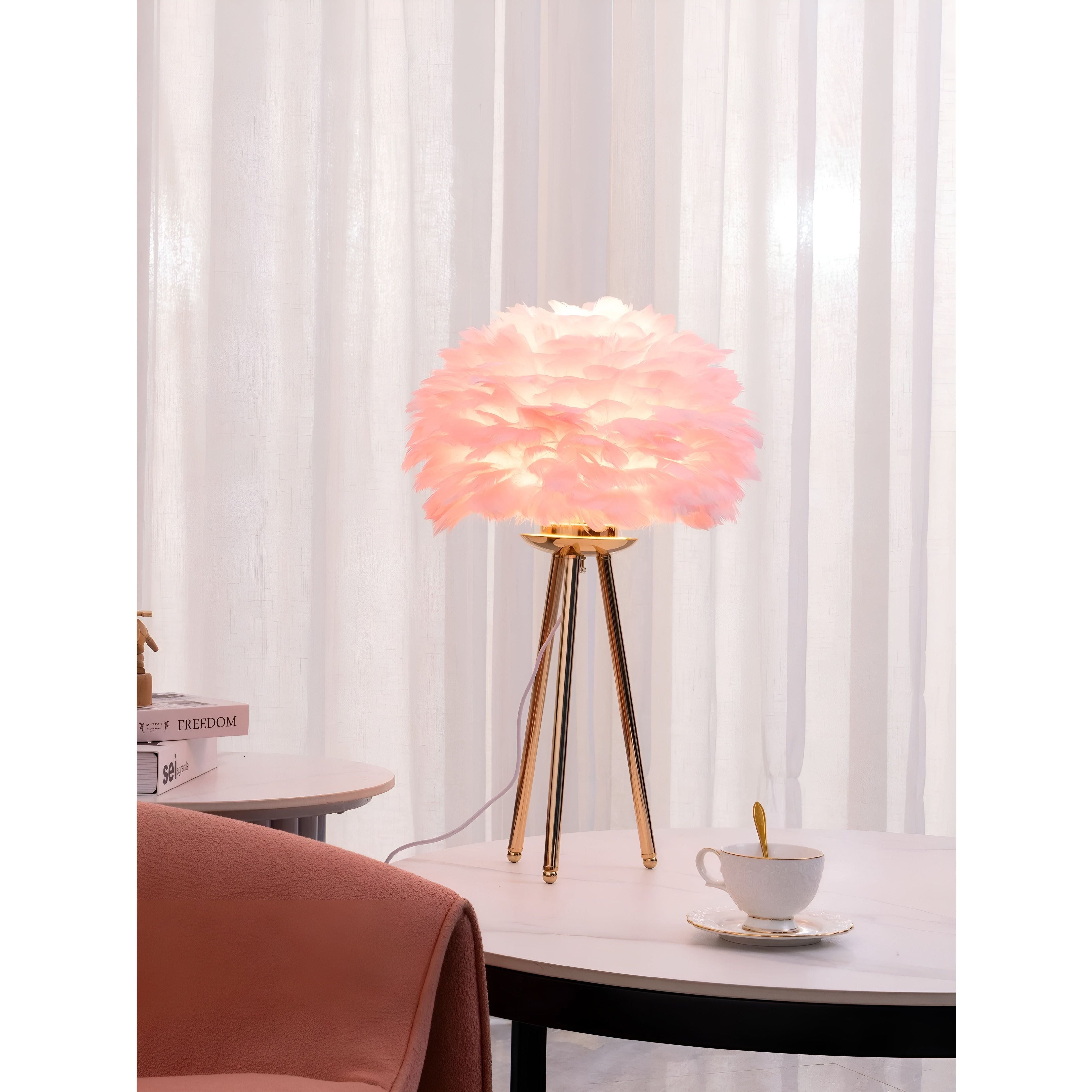 FeatherGlow Tischlampe | Handgefertigtes Federdesign & dimmbares LED-Licht | Elegante Dekoration für Wohnzimmer, Schlafzimmer & mehr