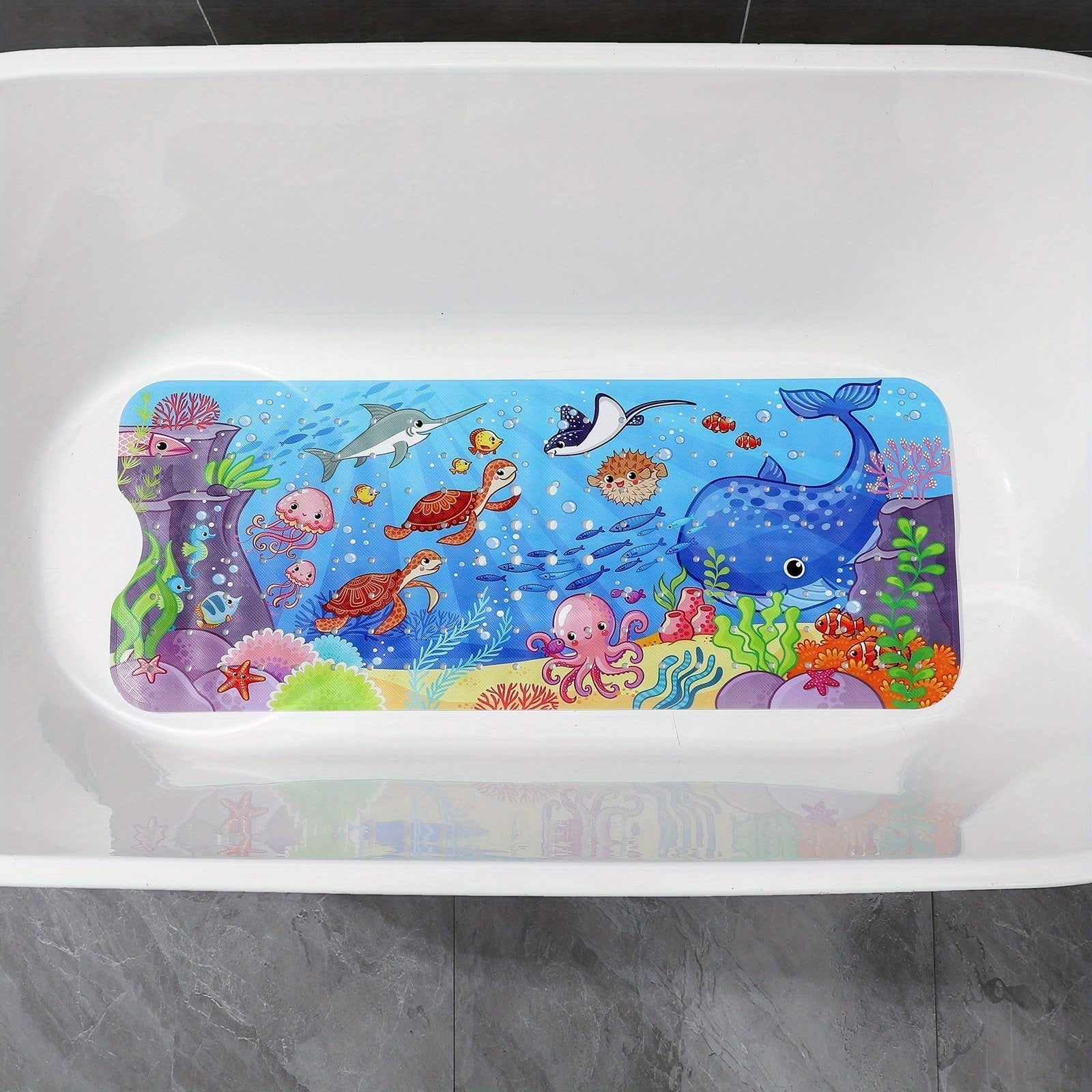 SplashSafe Badewannenmatte | Extra Rutschfest & Bunt | Mit Meeresmotiv & Saugnäpfen | Waschbar & Hygienisch