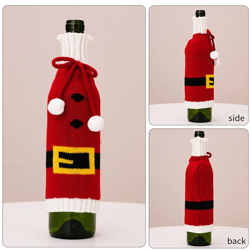 Festivelle 3-teiliges Weihnachtsflaschenhüllen-Set | Gestrickte Weinflaschenhüllen | Kordelverschluss | Passend für 750ml Wein- und Champagnerflaschen | Polyester