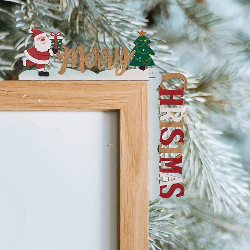 Weihnachtseckdekoration Weihnachtsmann-Ecke | Holz-Wand- und Tür-Eckornament | Lustiges Weihnachtsdesign mit Weihnachtsmann & Elfen | 3D Holzschild