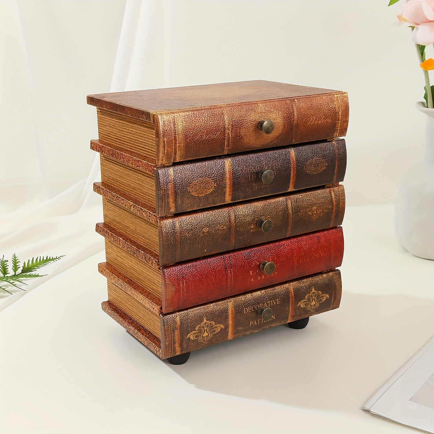 LibraBox | Vintage Bücherstapel Aufbewahrung | Schmuck & Büro Organizer | Massivholz