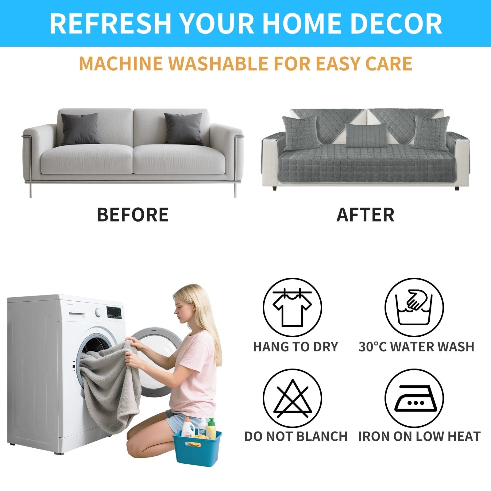 Velvoria | Samtsofa-Schutzbezug | Plüsch, Steppung & Weich | Rutschfester, Waschbarer Möbelbezug für Couch & Ecksofa