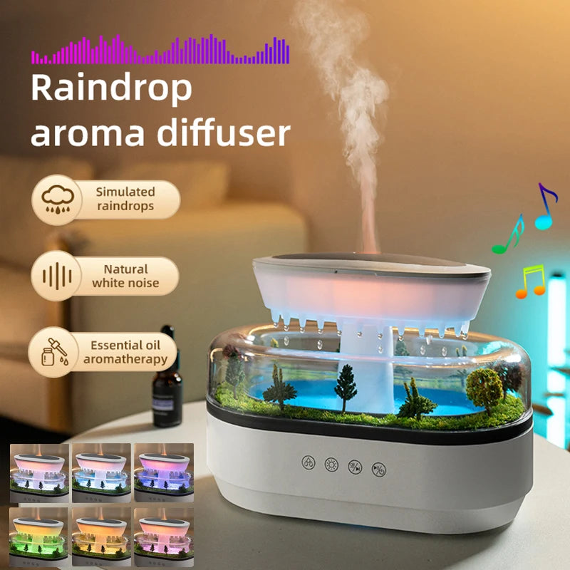 Aroma Luftbefeuchter RainGlow | 250 ml | Mit Farbwechsellicht, Weißem Rauschen & Musik | Ätherischer Öl-Diffusor | EU-Stecker