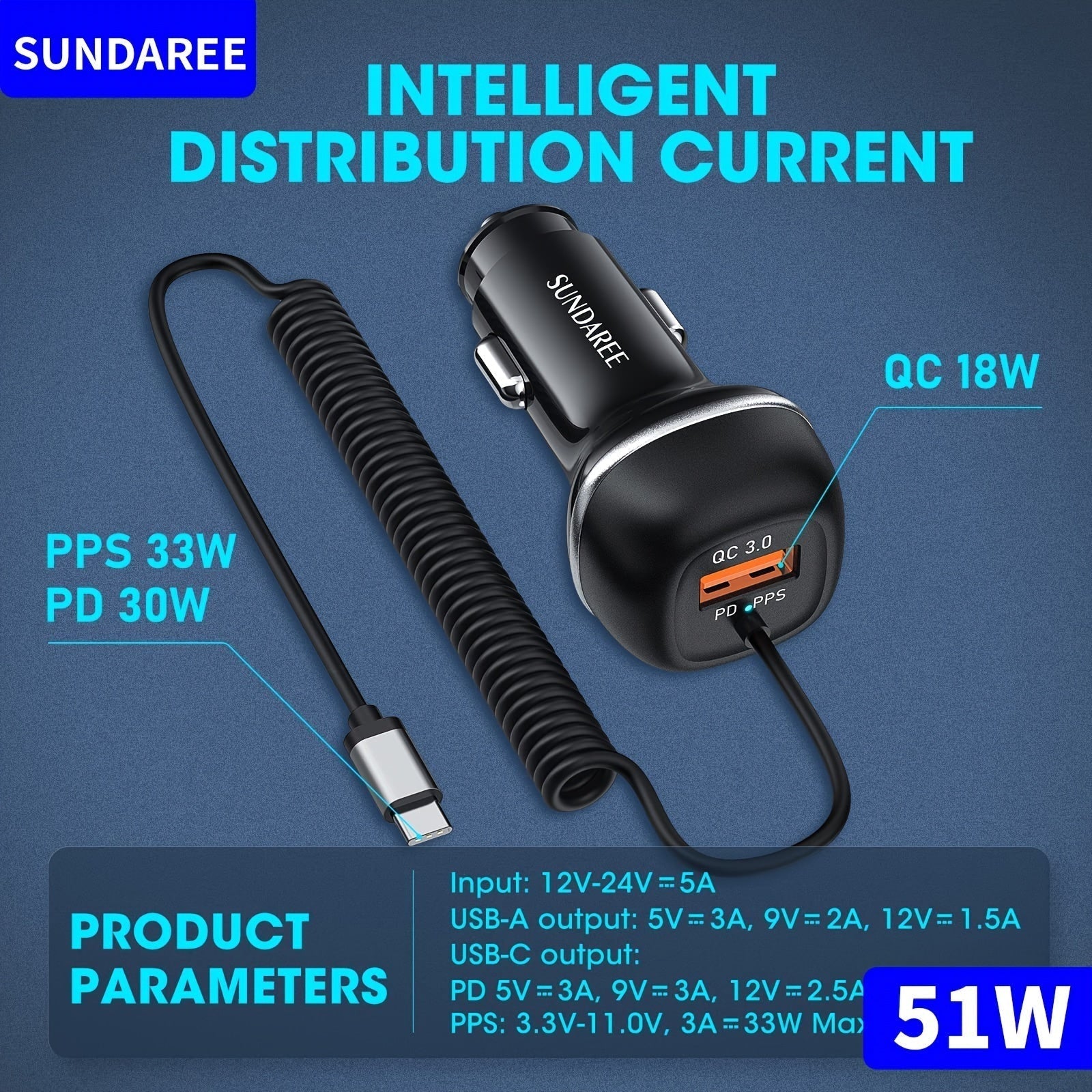 Zynatek Auto Ladegerät | 51W Schnellladung | USB-C & USB-A | Kompakt & Robust
