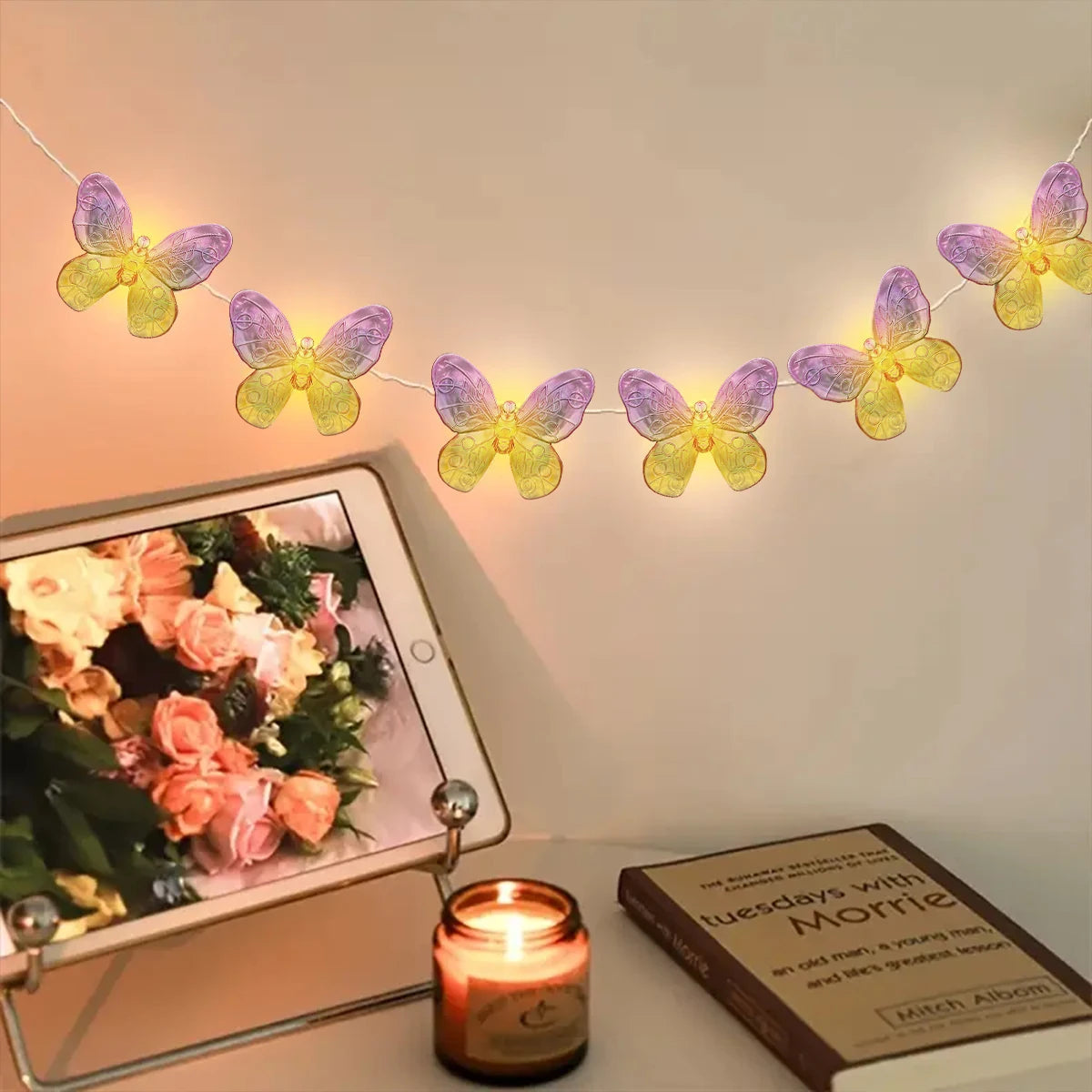 LumiFleur Schmetterlings-Lichterkette | 10 oder 20 LEDs | Pink und Gelb | Romantische Wohn- & Gartendekoration