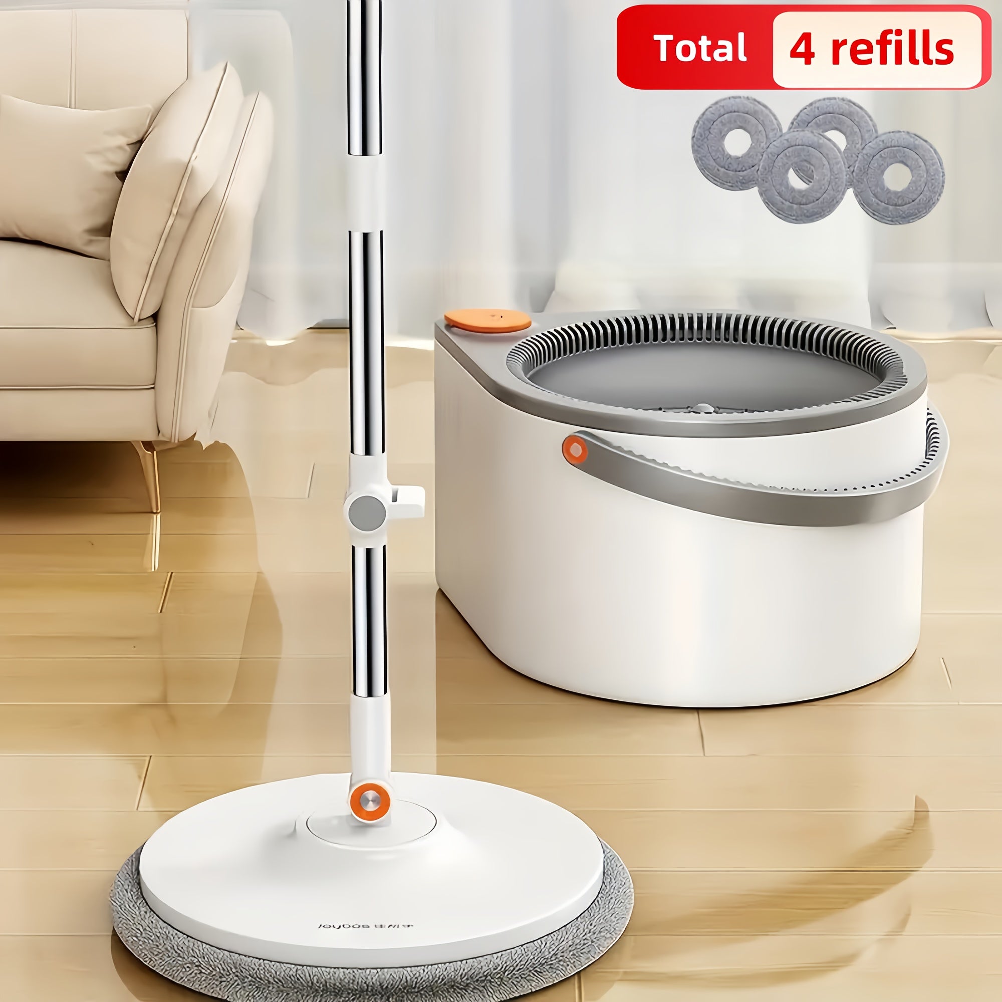 Spinova | 2-in-1 Wischmop mit Eimer | Handsfree-Auswringung, verstellbarer Stiel, 3 Mopköpfe | Für Fliesen, Parkett & Laminat