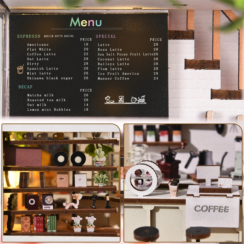 SoleCaffè DIY Bücherregal-Nische | 3D Miniatur Kaffeehaus Holzset | Inklusive LED-Beleuchtung | Kreatives Bücherregal-Diorama & Geschenkidee
