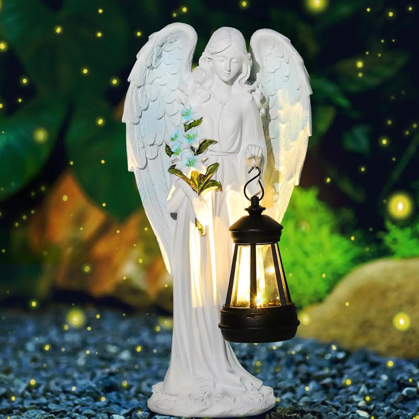 Auralis | Solar Engel Statue | Wetterbeständig & Beleuchtet | 20 × 10 × 8 cm | Harz Garten-, Terrassen- & Gedenkornament