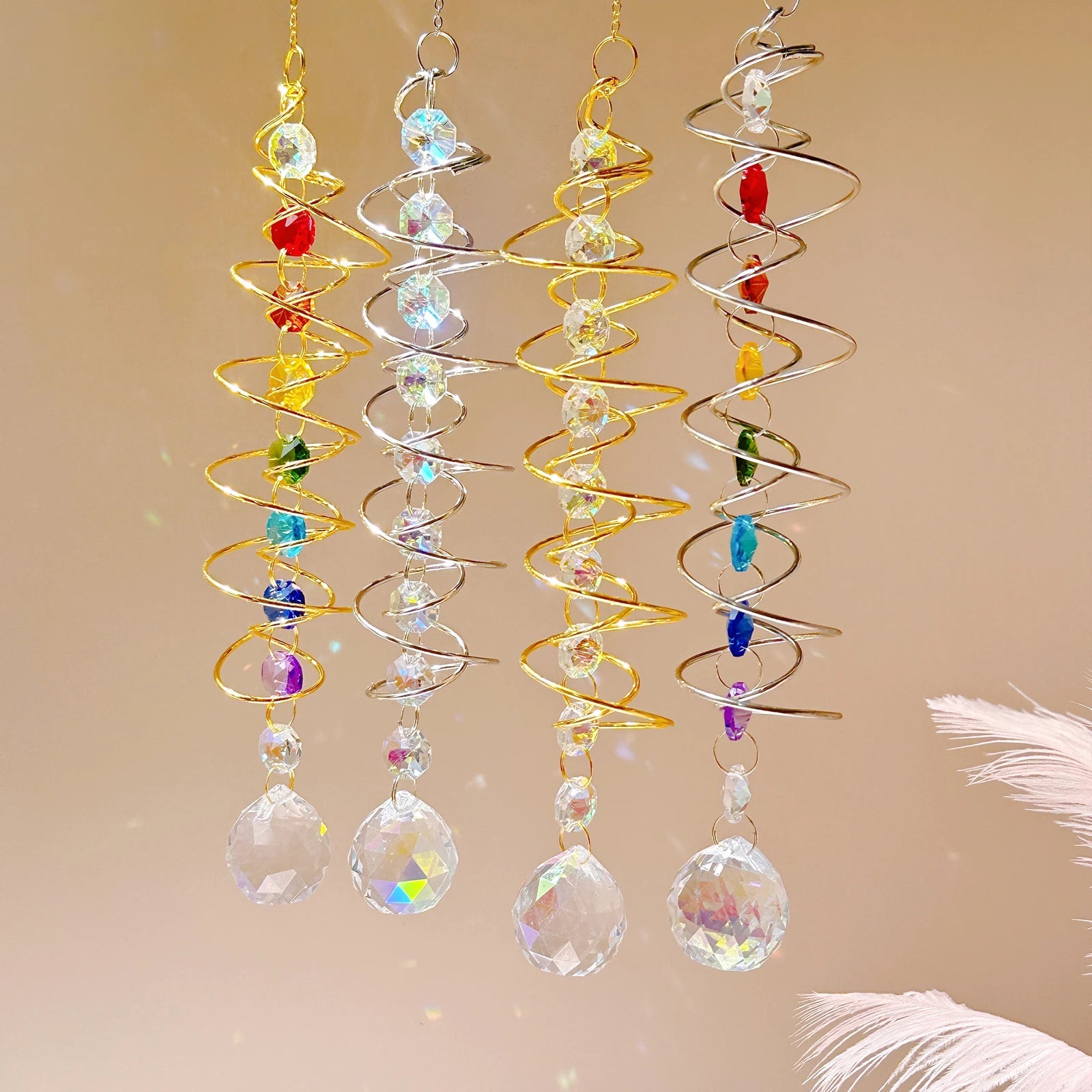 Kristall-Windspirale AureliaTwist | Wetterfester Edelstahl & Kristall | Garten- und Fensterornament