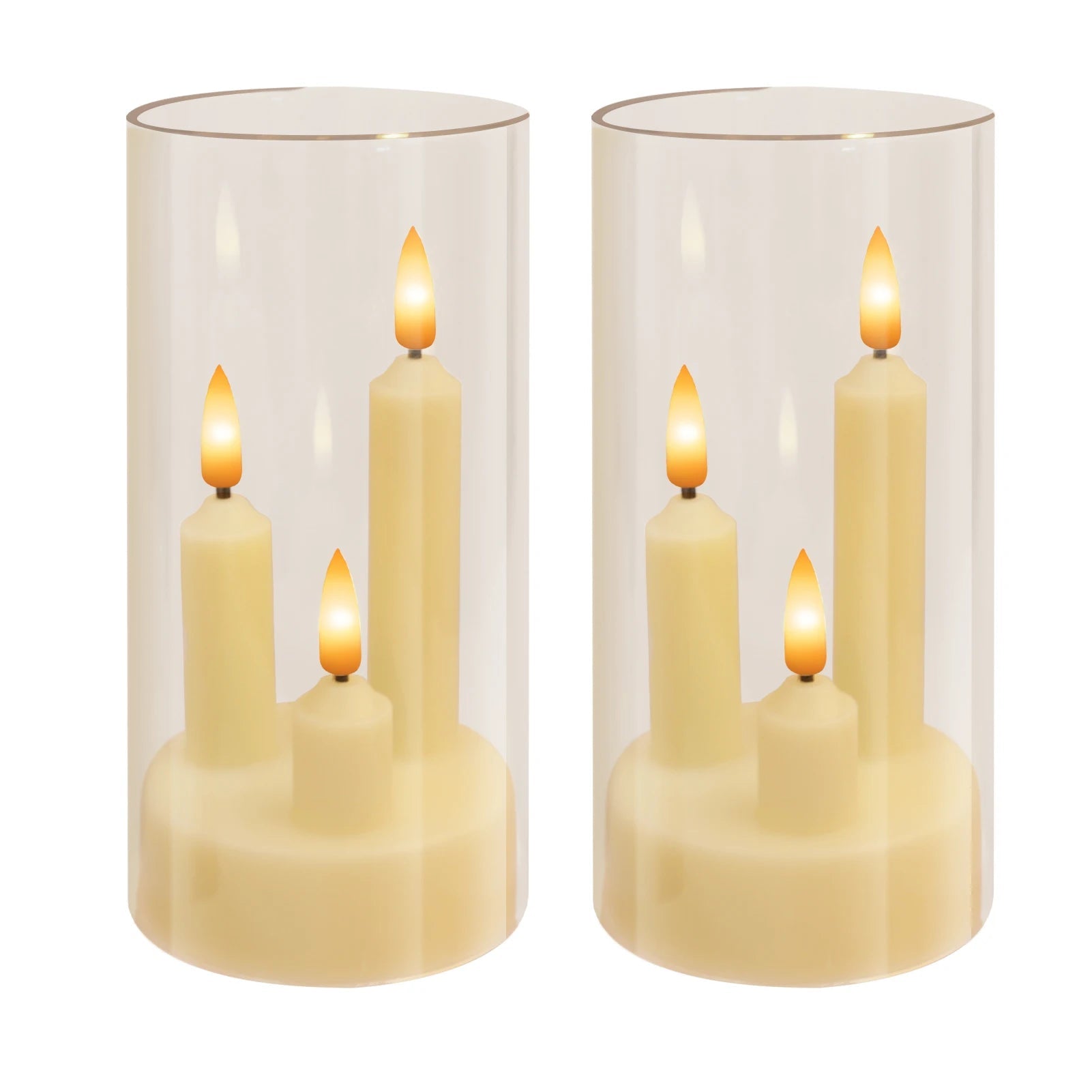 LumoAura LED-Kerze mit Dreifach-Dochten | Glasumhüllter Flackernder Flammeneffekt | Batteriegetriebene, Flammenlose Kerze | Sicher und Authentisch | Warmweißes Licht