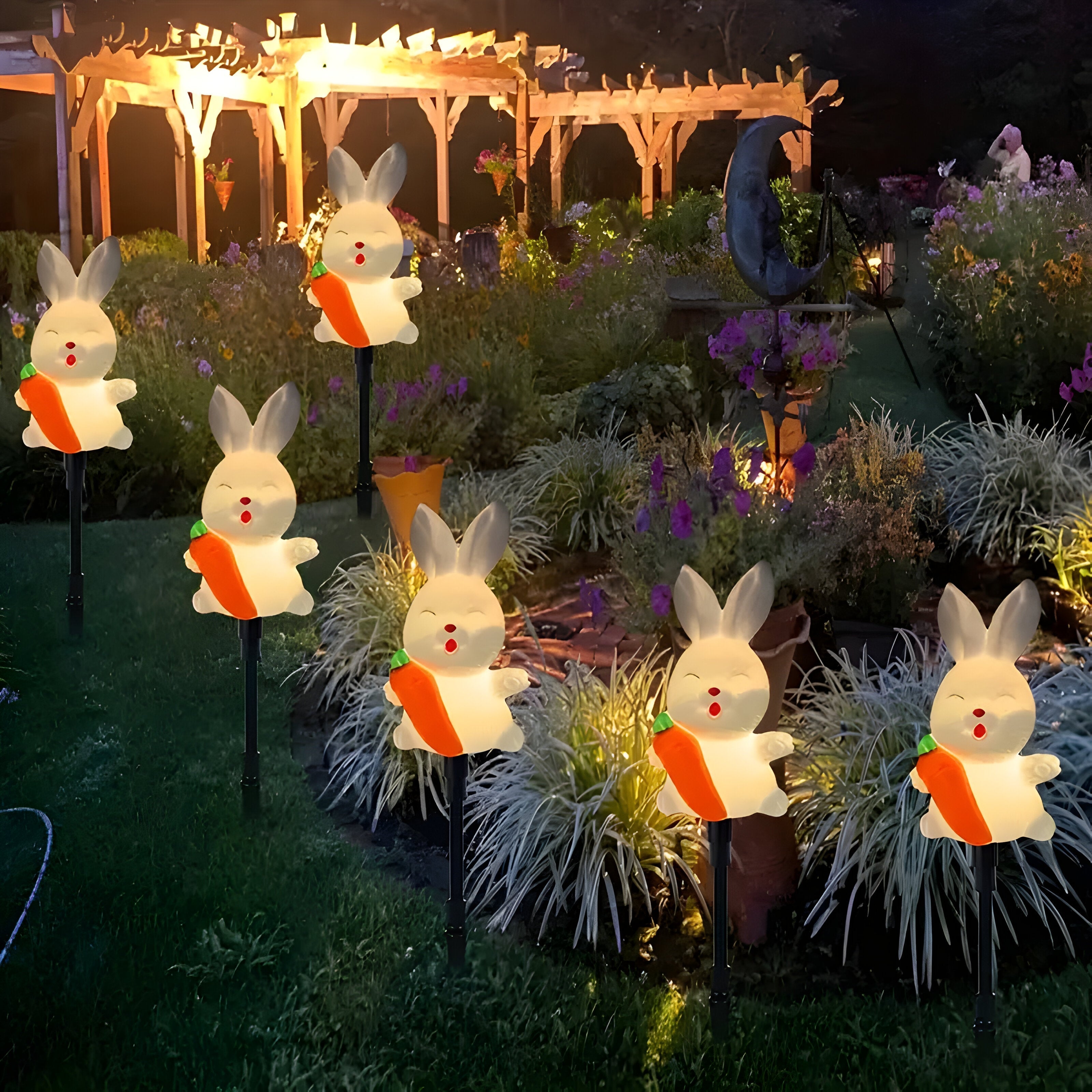 EasterGlow Solar Osterhasenlichter | LED Figuren im 6er-Set | Wetterfest & Stromsparend | Für Garten, Terrasse & Wege