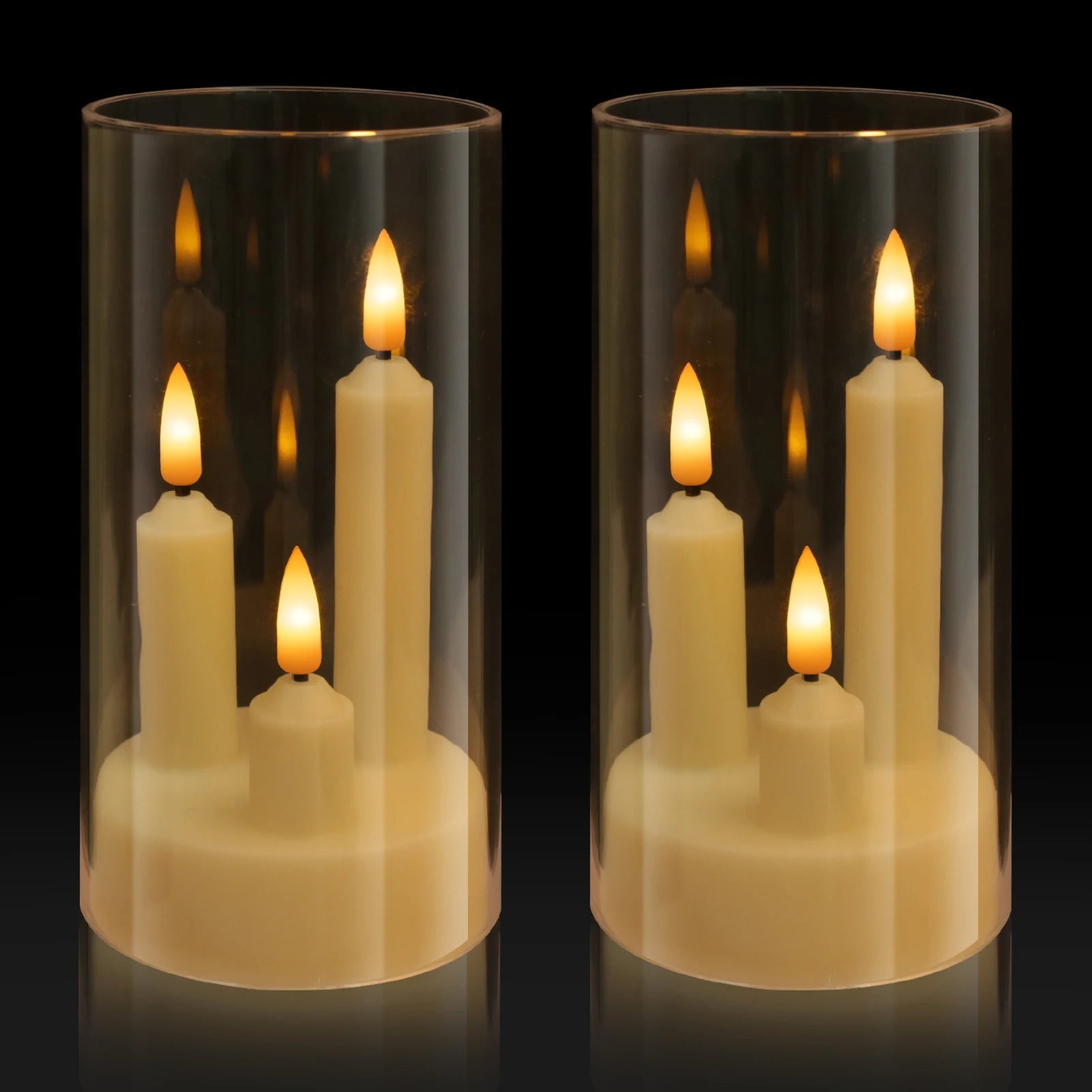 LumoAura LED-Kerze mit Dreifach-Dochten | Glasumhüllter Flackernder Flammeneffekt | Batteriegetriebene, Flammenlose Kerze | Sicher und Authentisch | Warmweißes Licht