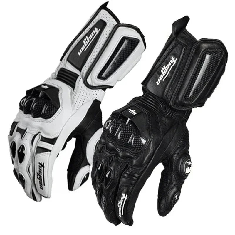 RidePro Carbon Motorradhandschuhe | Wasserdicht & Winddicht | Touchscreen-Funktion | Echtes Lederpanzer | Geeignet für Sommer & Winter