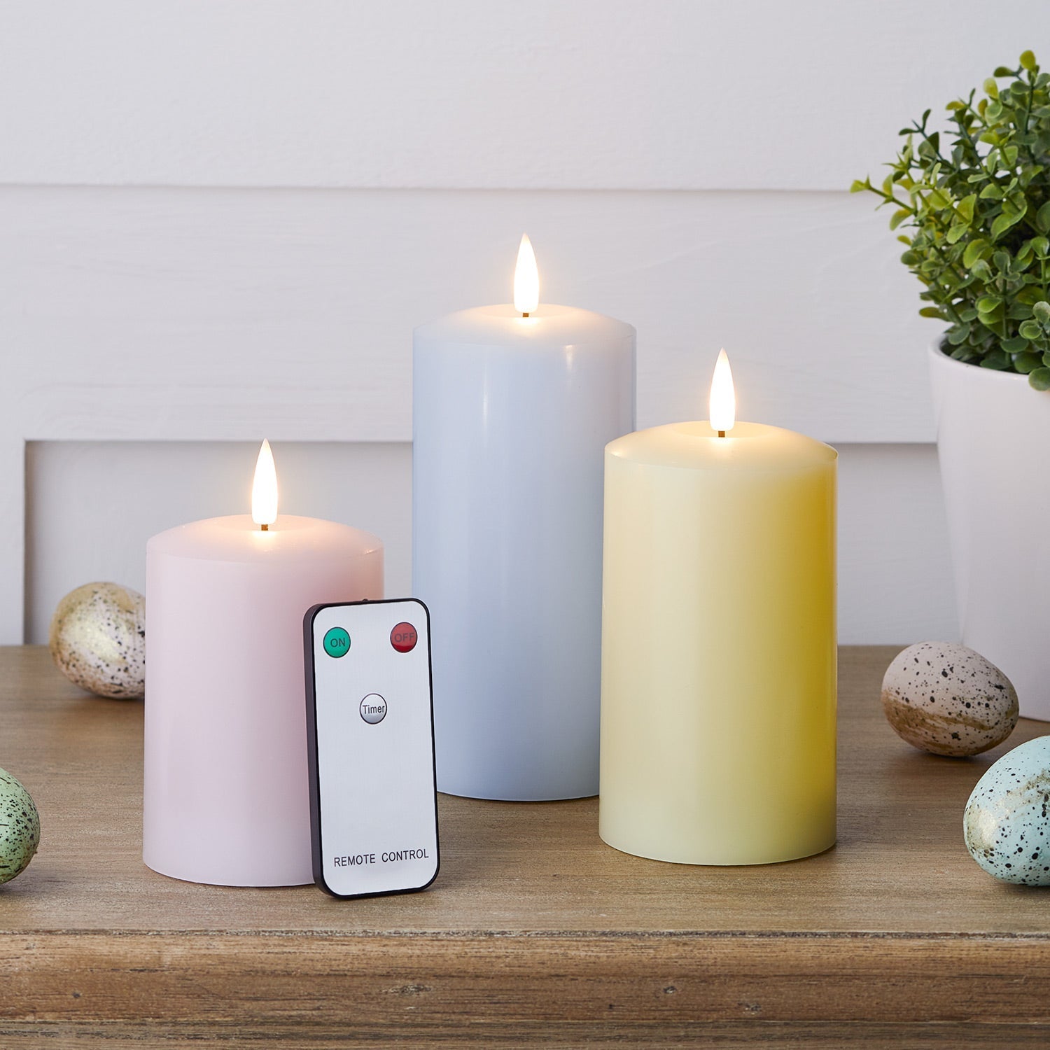 PastelGlow LED-Kerzen TruGlow | 3er-Pack | Echte Wachs | Pastellfarben & Lebensechte Flamme