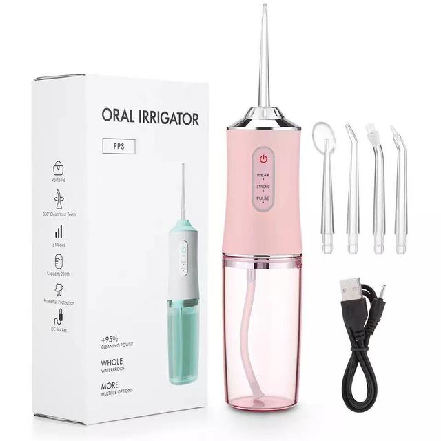 Aquavix CleanJet | Munddusche | Tragbar | 3 Modi | 4 Düsen | 220 ml Tank