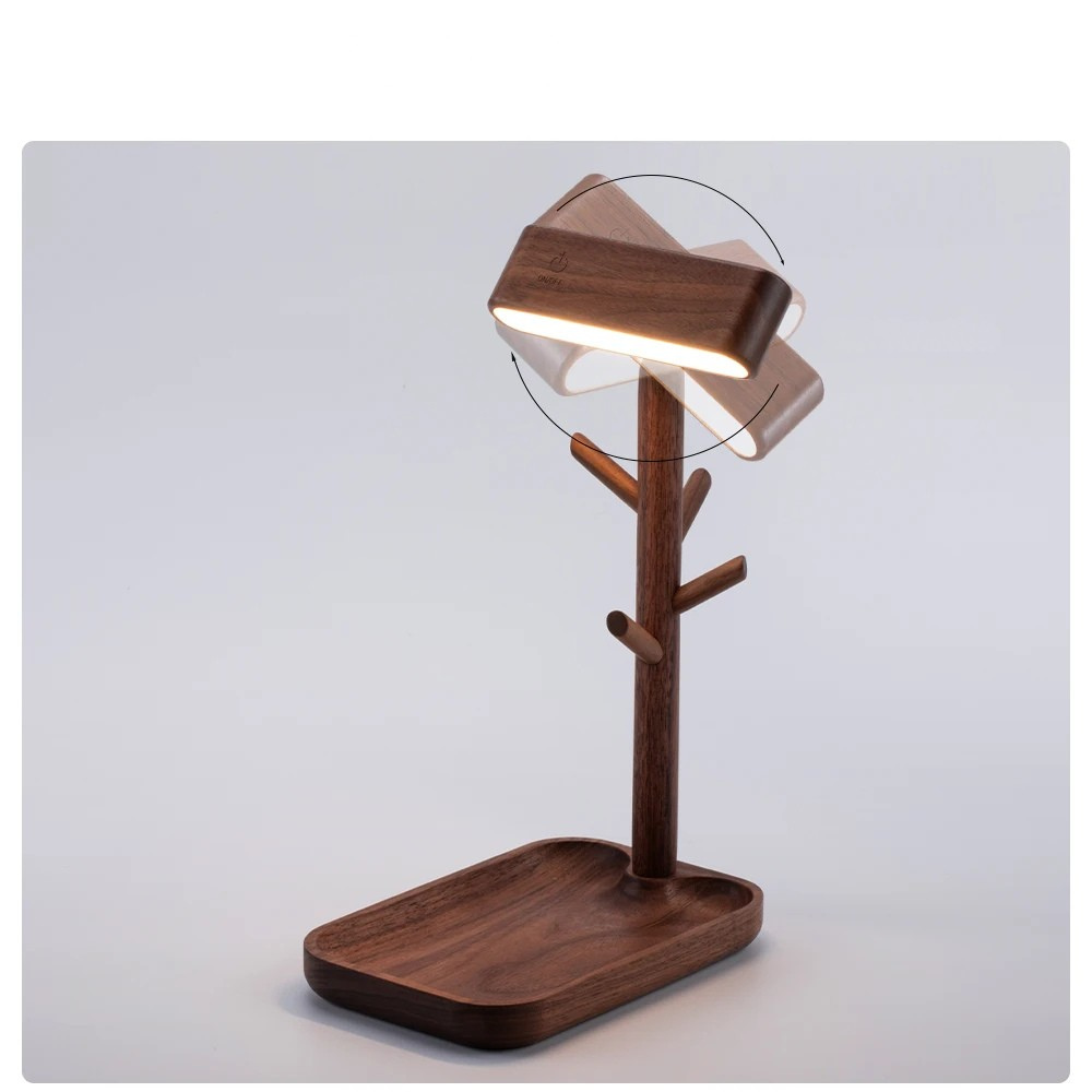 Lunara Nachttischlampe | Bambus & Holz | Warmweißes Licht mit Ablage | Modernes und funktionales Design