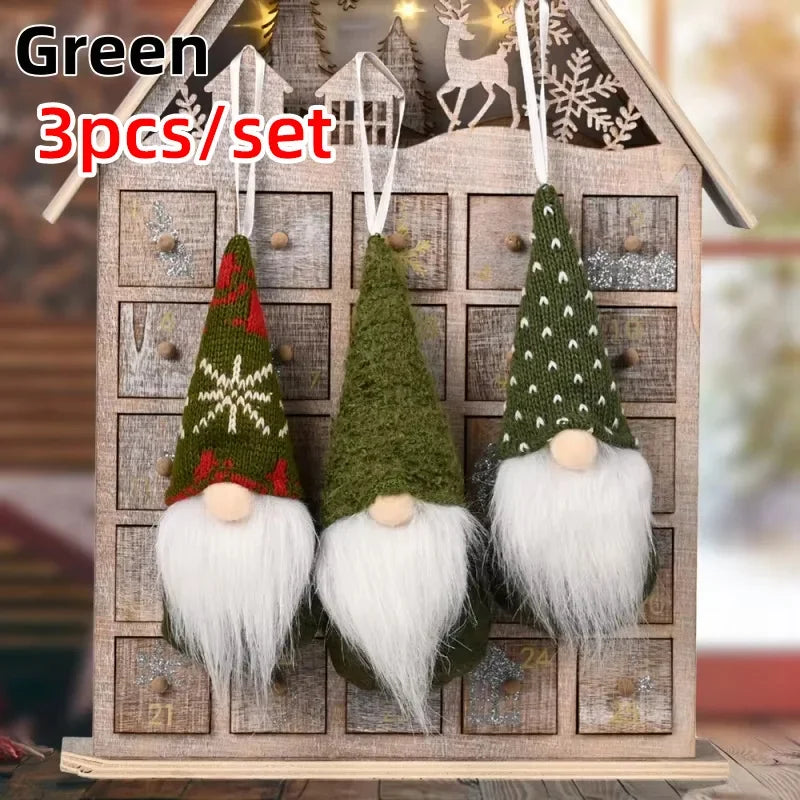 NordiTomte Weihnachtswichtel 3-teiliges Set | Strickstoff und Plüsch | Hängende Dekorationen für Weihnachtsbaum & Zuhause | Skandinavische Wichtel Deko