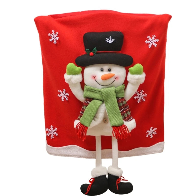 Jolivine | Weihnachtsstuhlhusse | Muster mit Weihnachtsmann, Schneemann und Rentier | Festliche Stuhldekoration für Weihnachten & Neujahr | Weich und waschbar