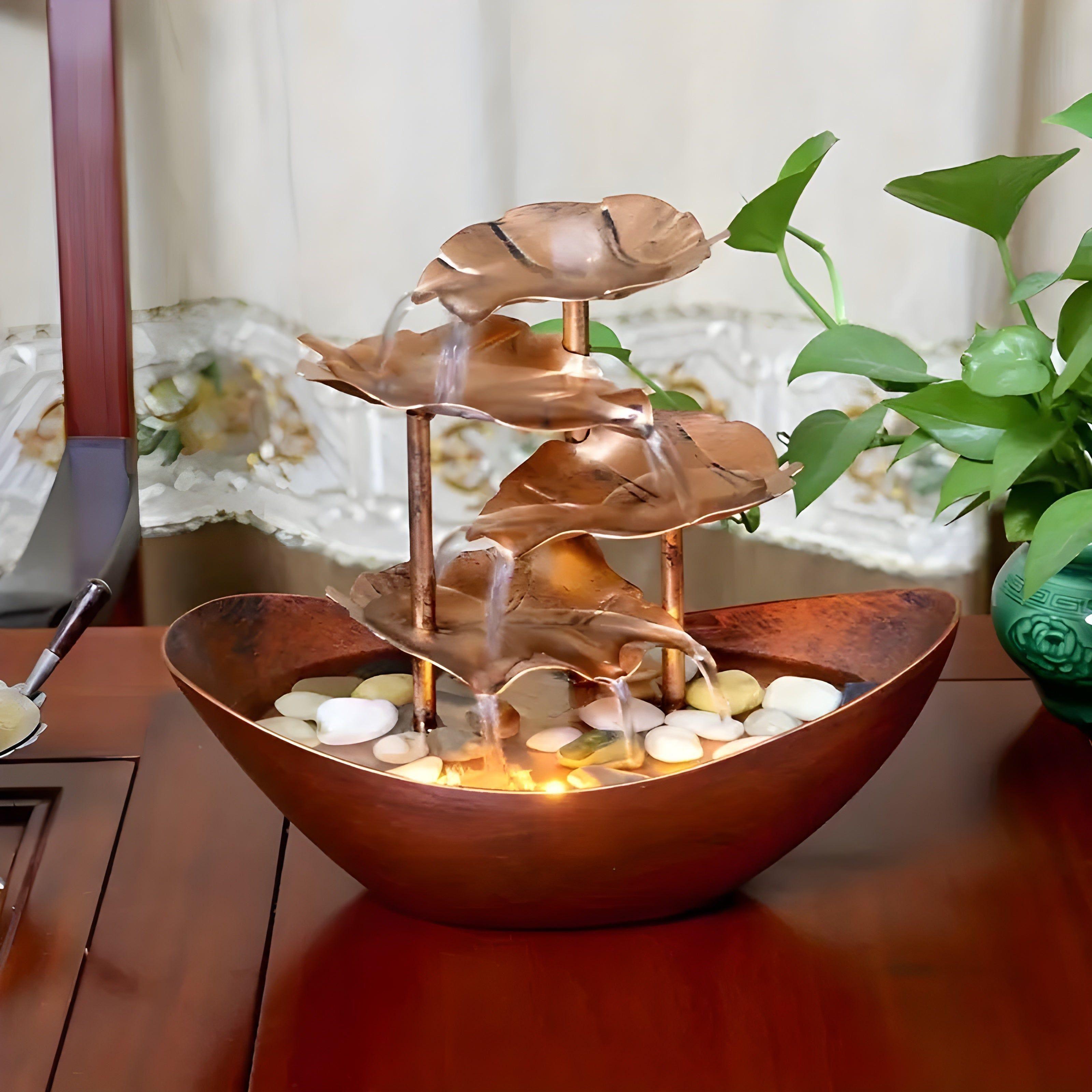 Tranquiluxe Tischbrunnen mit LED-Licht | Vintage-Design | Beruhigender Wasserfluss | USB-Betrieb