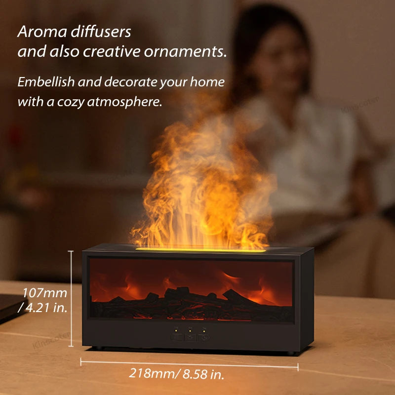 Flamora Kamin Aroma Diffusor | 150 ml Luftbefeuchter mit LED-Flamme & Fernbedienung | Automatische Abschaltung ohne Wasser | Duftöl-Diffusor