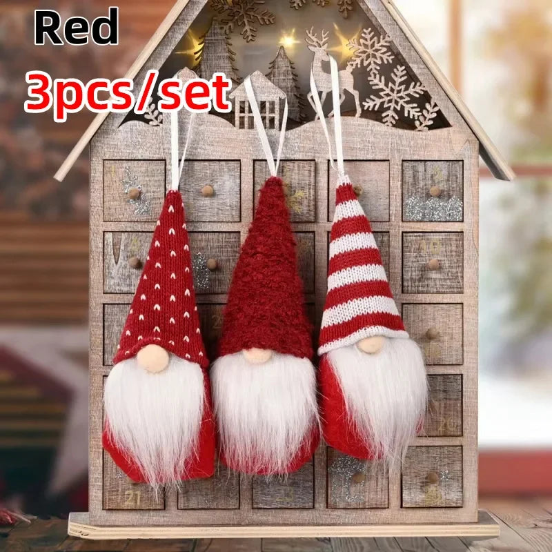 NordiTomte Weihnachtswichtel 3-teiliges Set | Strickstoff und Plüsch | Hängende Dekorationen für Weihnachtsbaum & Zuhause | Skandinavische Wichtel Deko